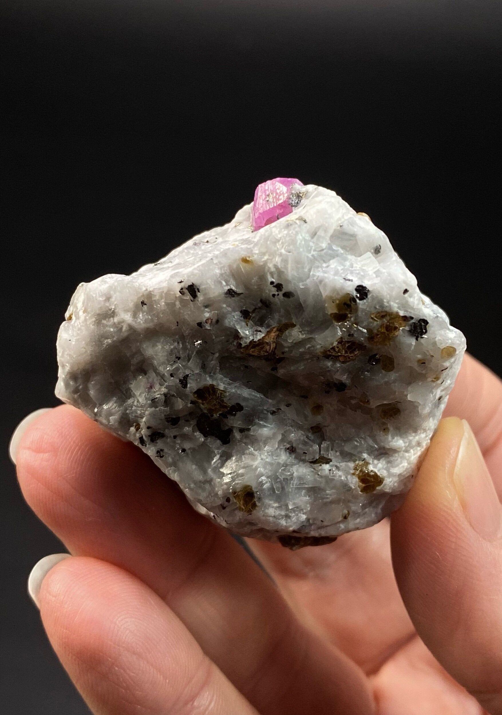 Pseudo Octahedral Natural Ruby Crystals on Marble Matrix, Jegdalek, Afghanistan