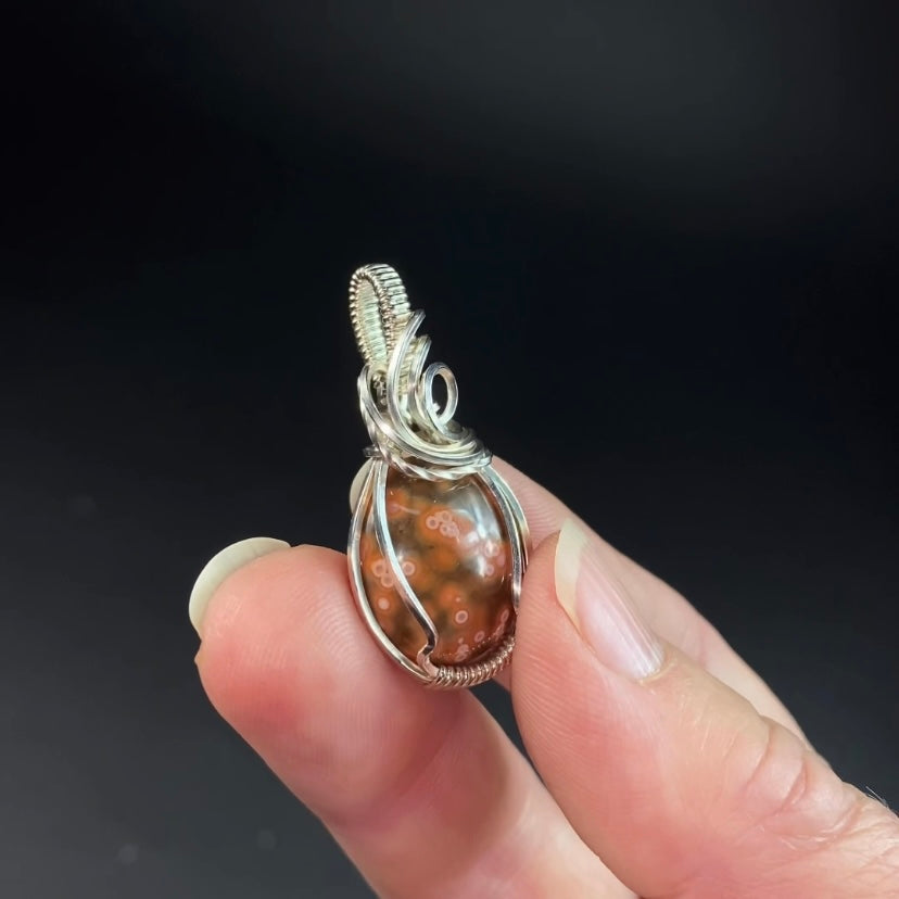 Ocean Jasper and Sterling Silver Wire Wrapped Pendant