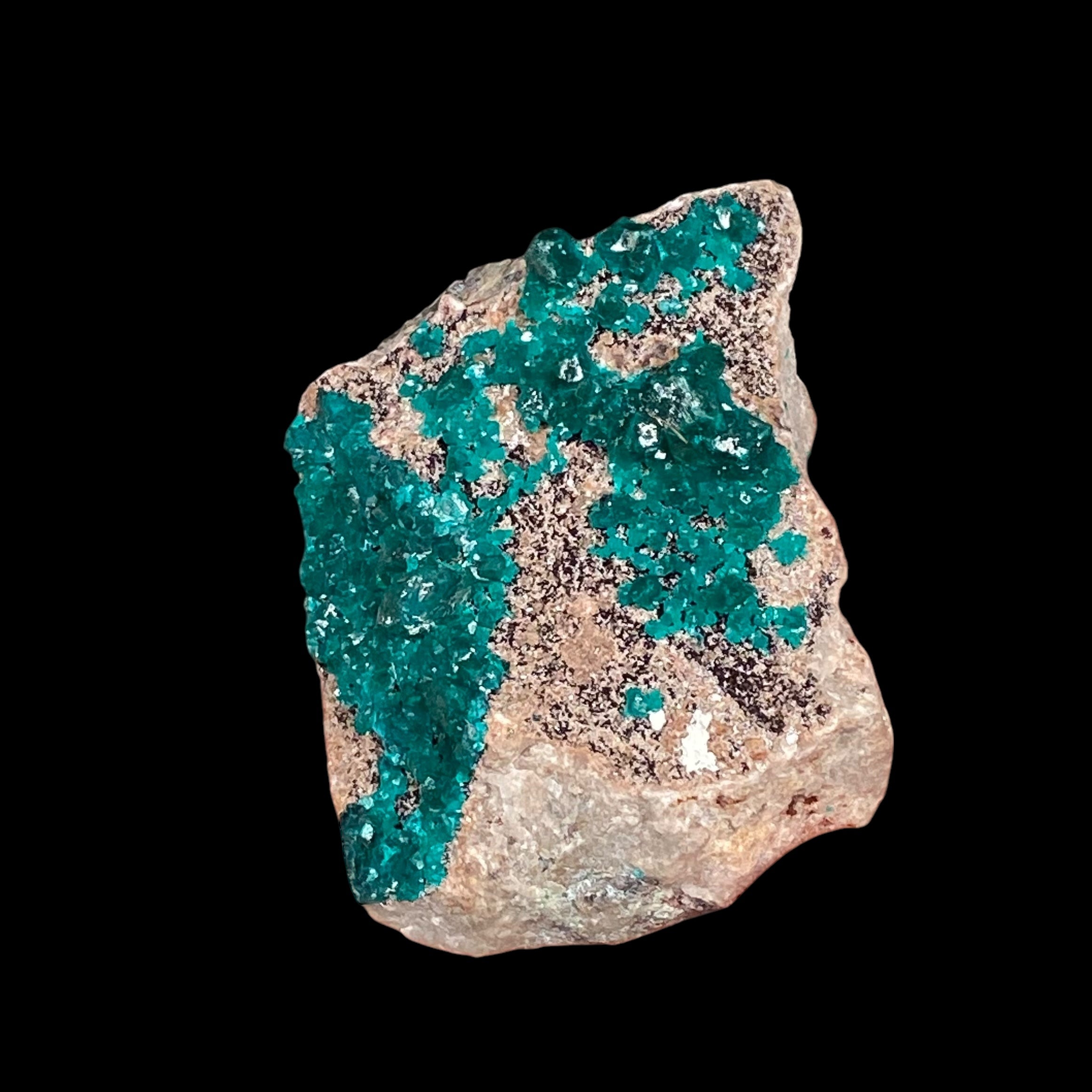 Dioptase Crystals on Sandy Quartz Rich Matrix