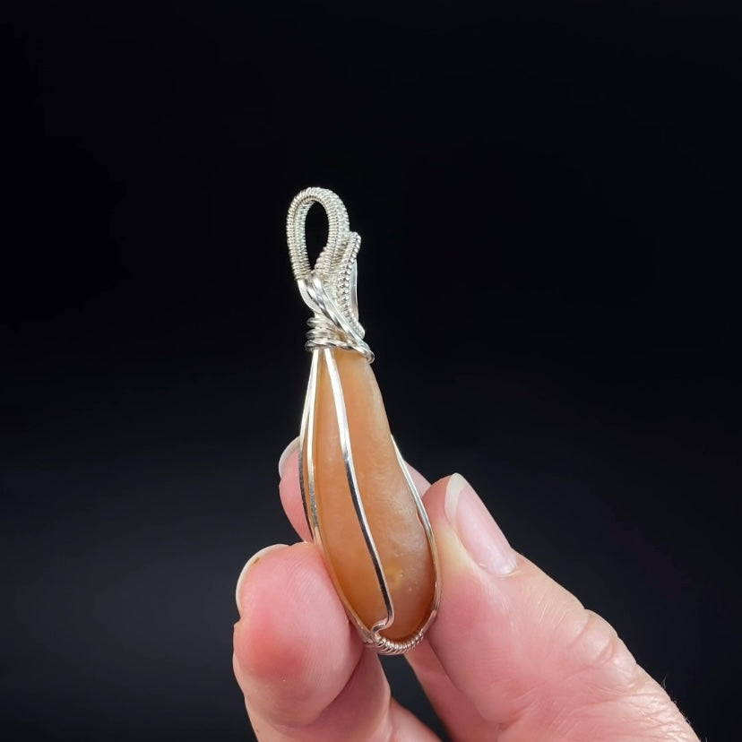Gobi Desert Agate & Tarnish Resistant Argentium Silver Wire Wrapped Pendant