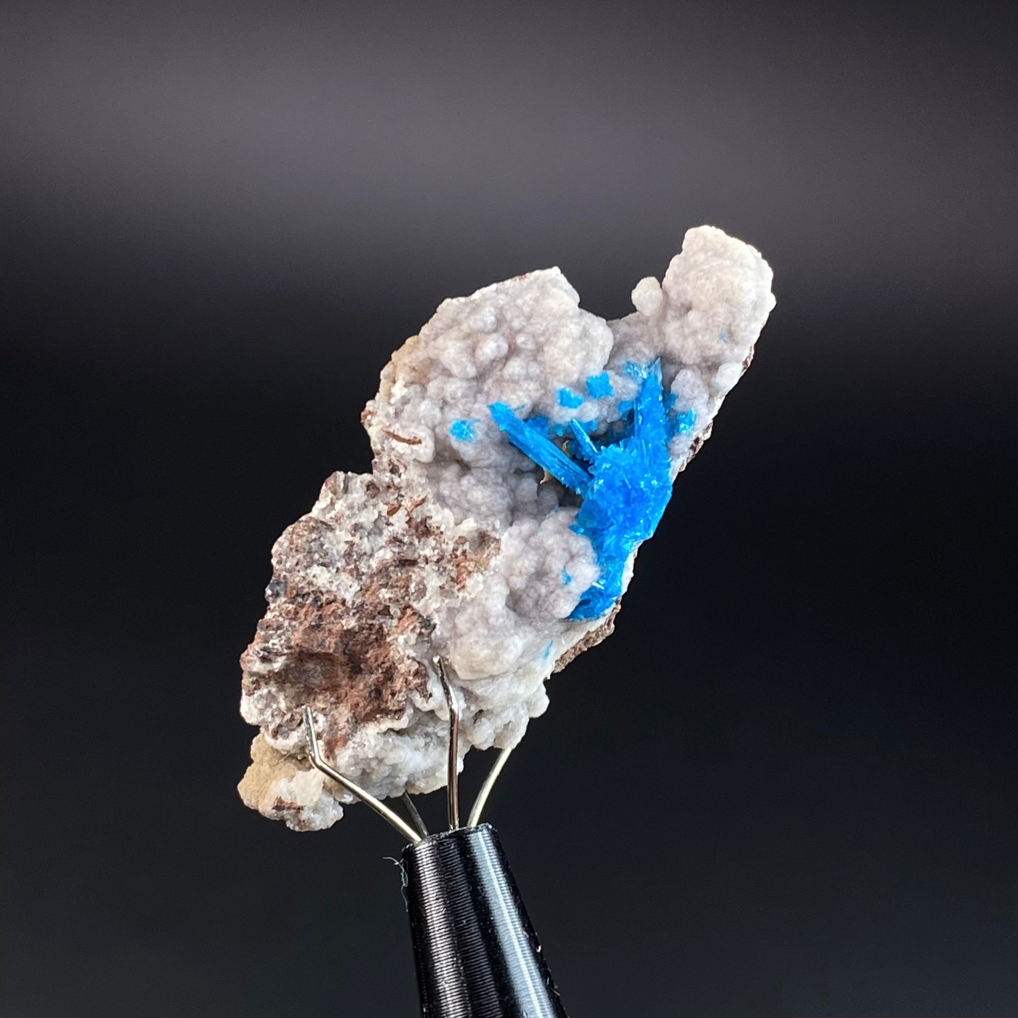 Vibrant Blue Pentagonite Cluster on Druzy Stilbite & Basalt Matrix