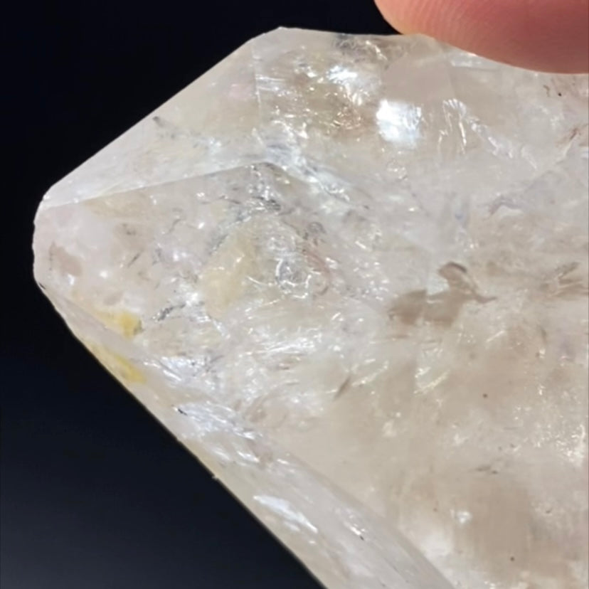 Double Terminated Quartz Crystal with Moving Water Bubble Enhydro Inclusion and Rainbows!