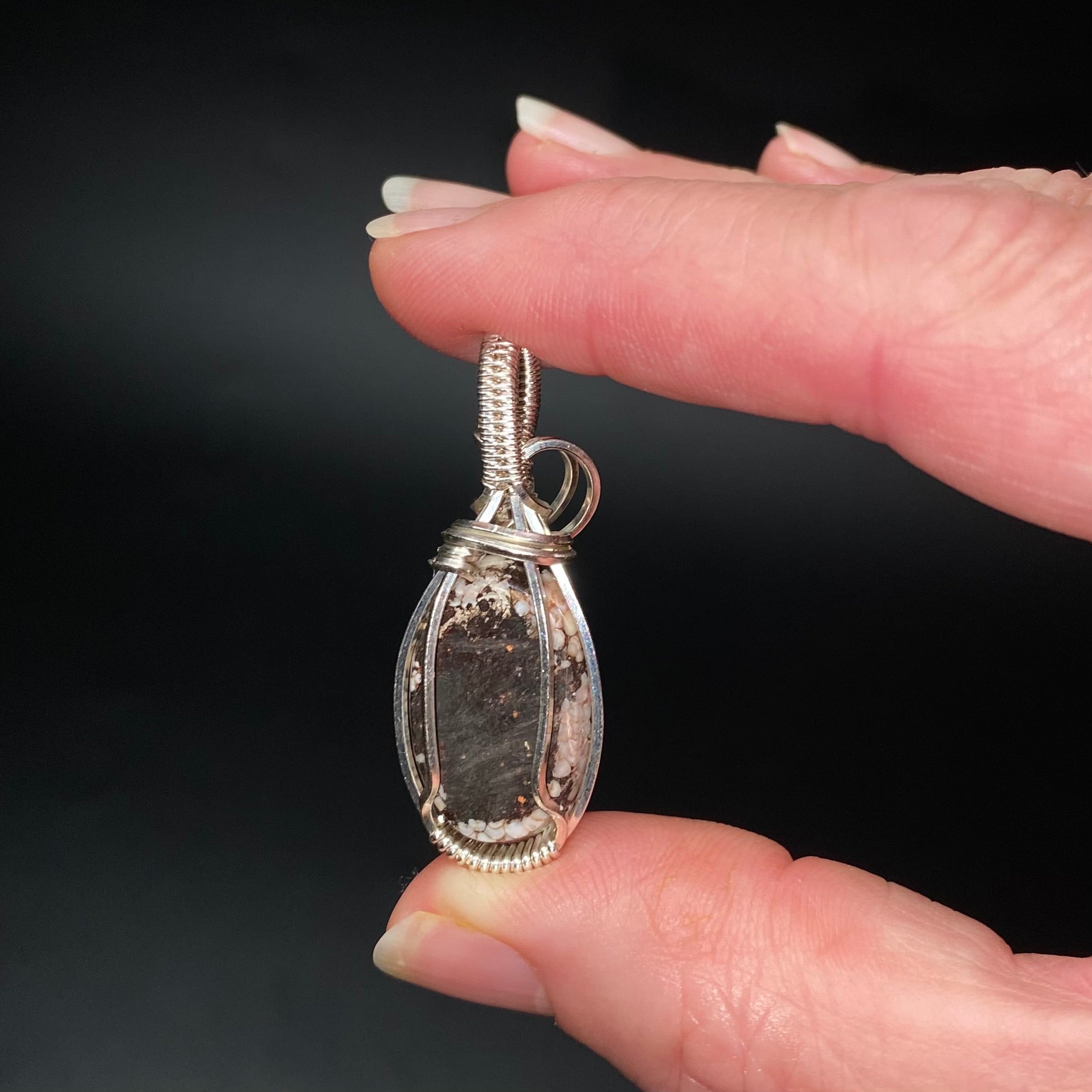 Snakeskin Stone & Sterling Silver Wire Wrapped Pendant