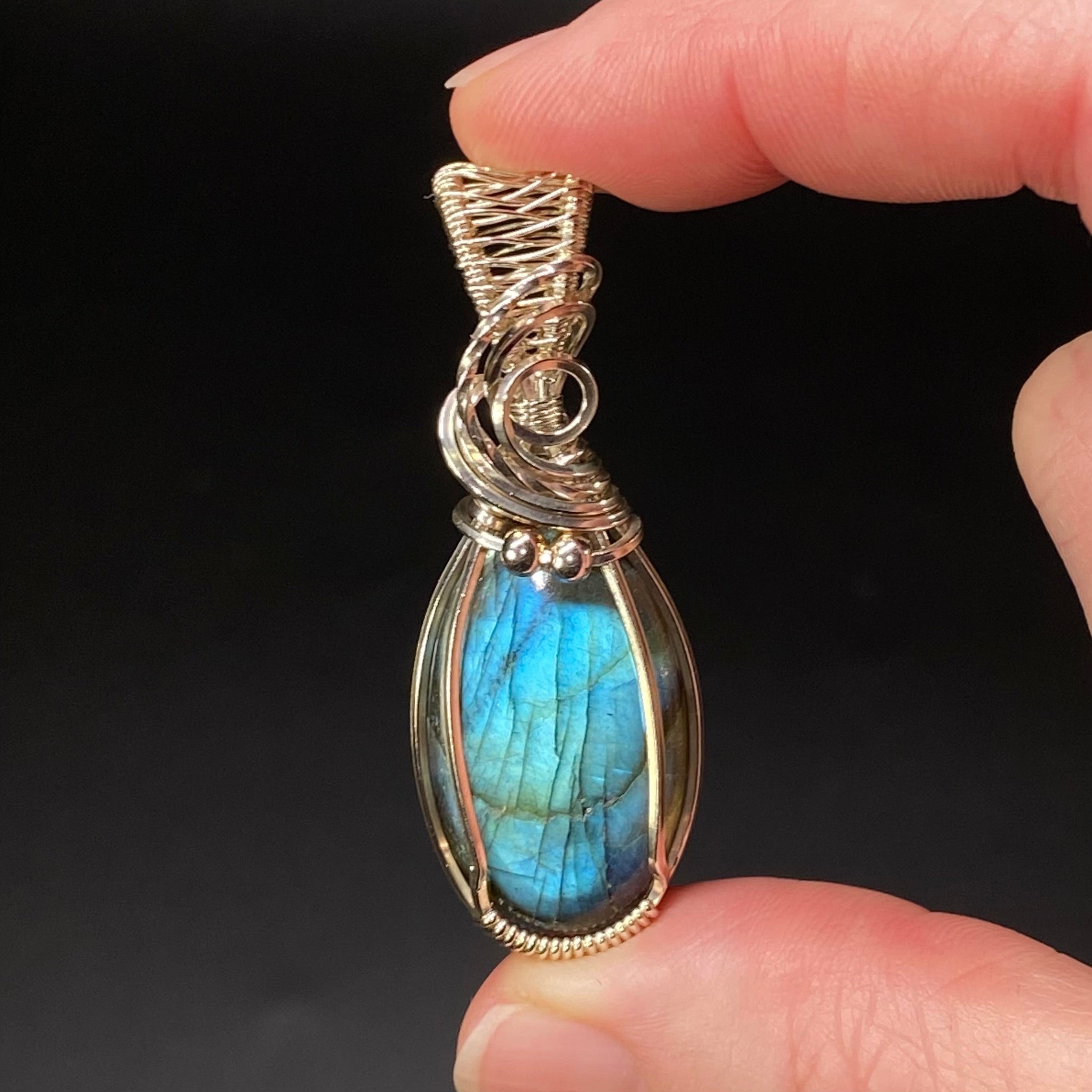 Labradorite & Sterling Silver Wire Wrapped Pendant - Natural Stone / Crystal Jewelry