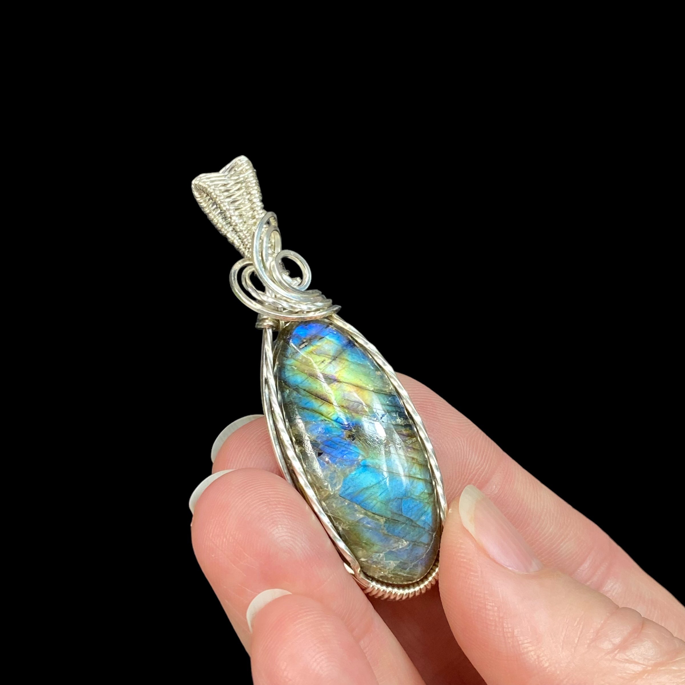 Labradorite & Sterling Silver Wire Wrapped Pendant - Natural Stone / Crystal Jewelry