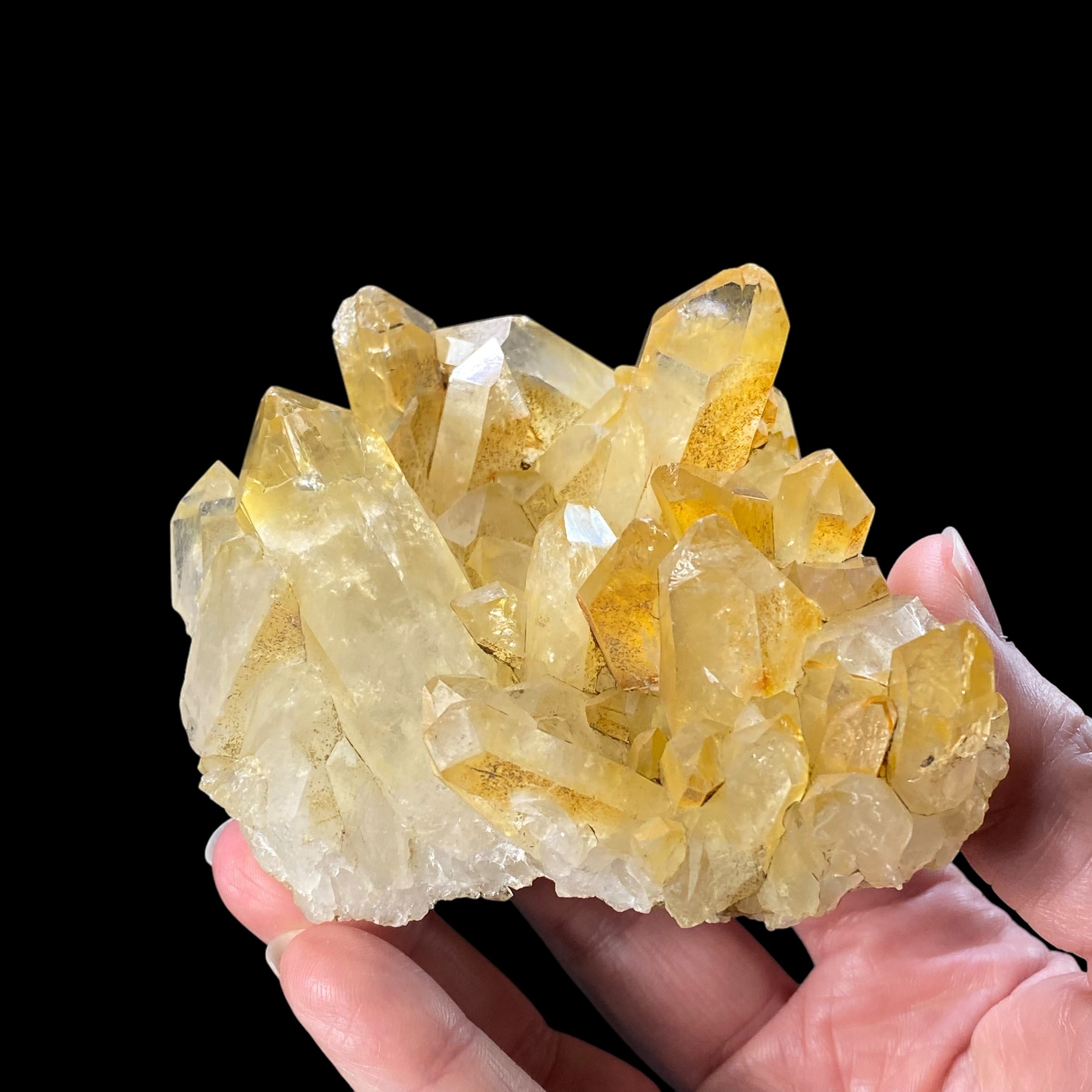 Clear Quartz Crystal Cluster with Natural Yellow Iron Oxide Coating