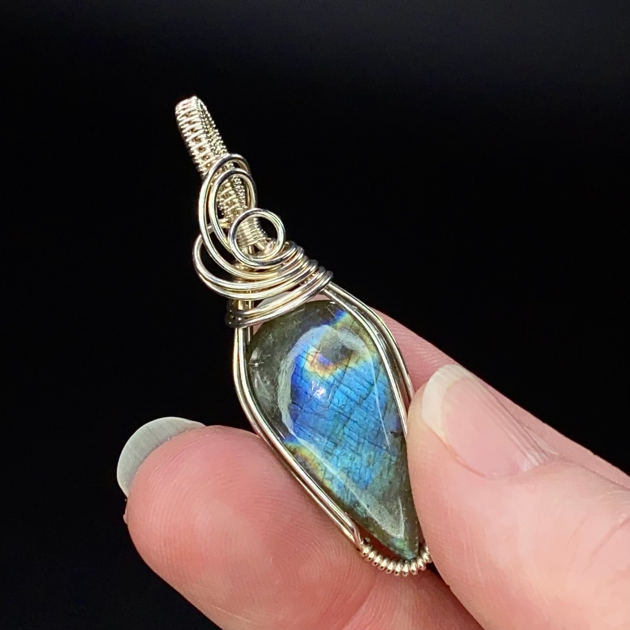 Labradorite & Sterling Silver Wire Wrapped Pendant, Natural Stone & Crystal Jewelry