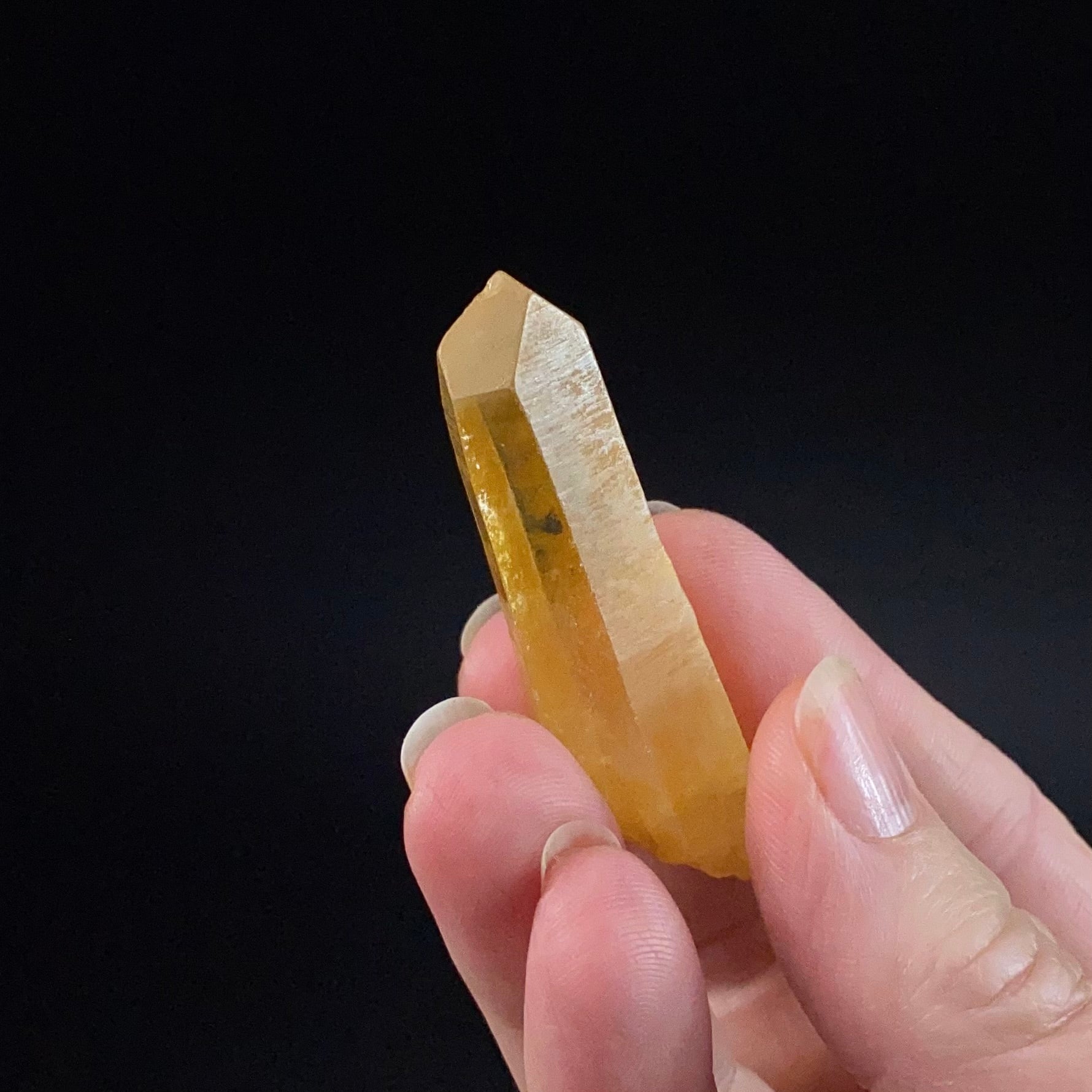 Trigonal Habit Golden Quartz Crystal with Natural Yellow Iron Oxide Surface