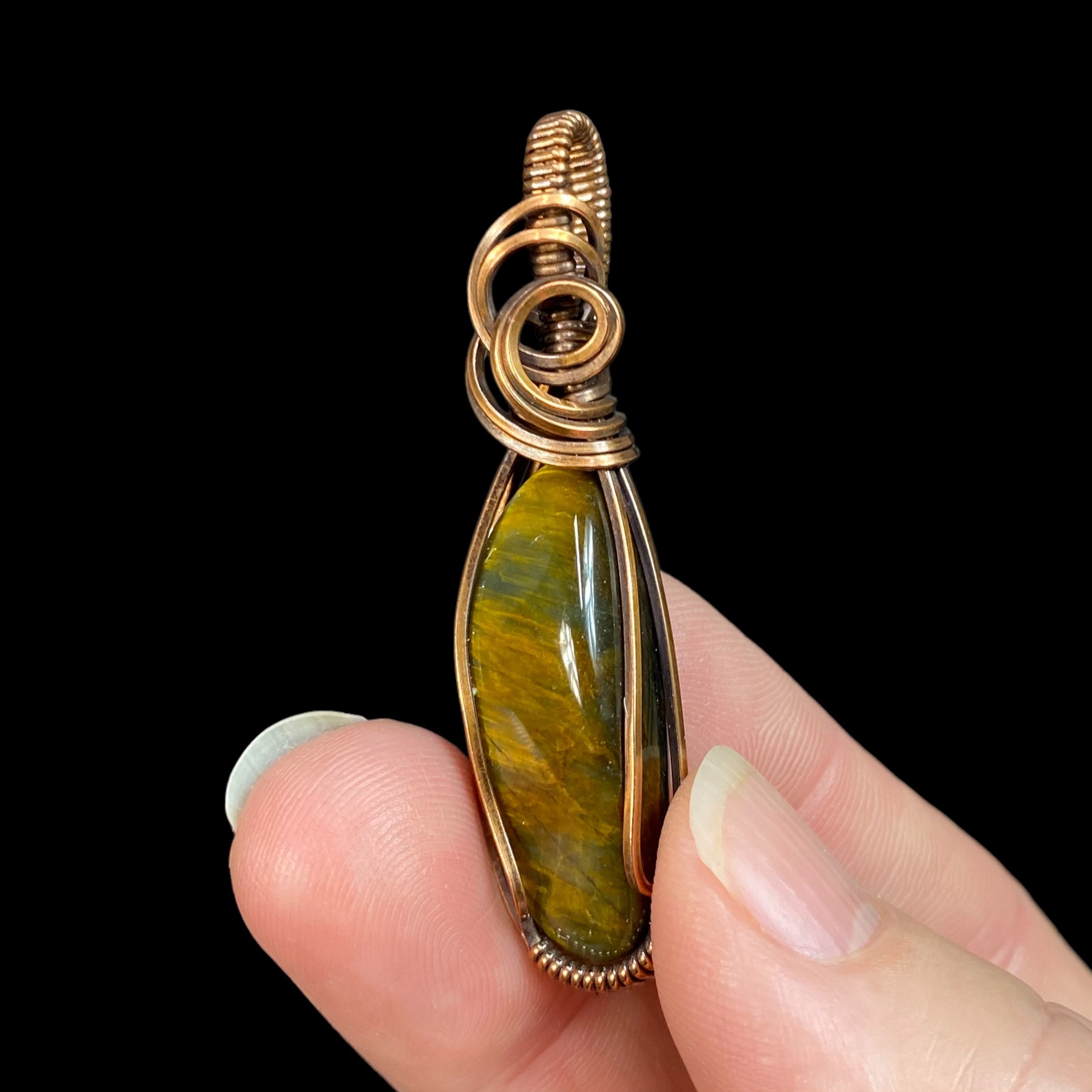 Tiger Eye & Copper Wire Wrapped Pendant