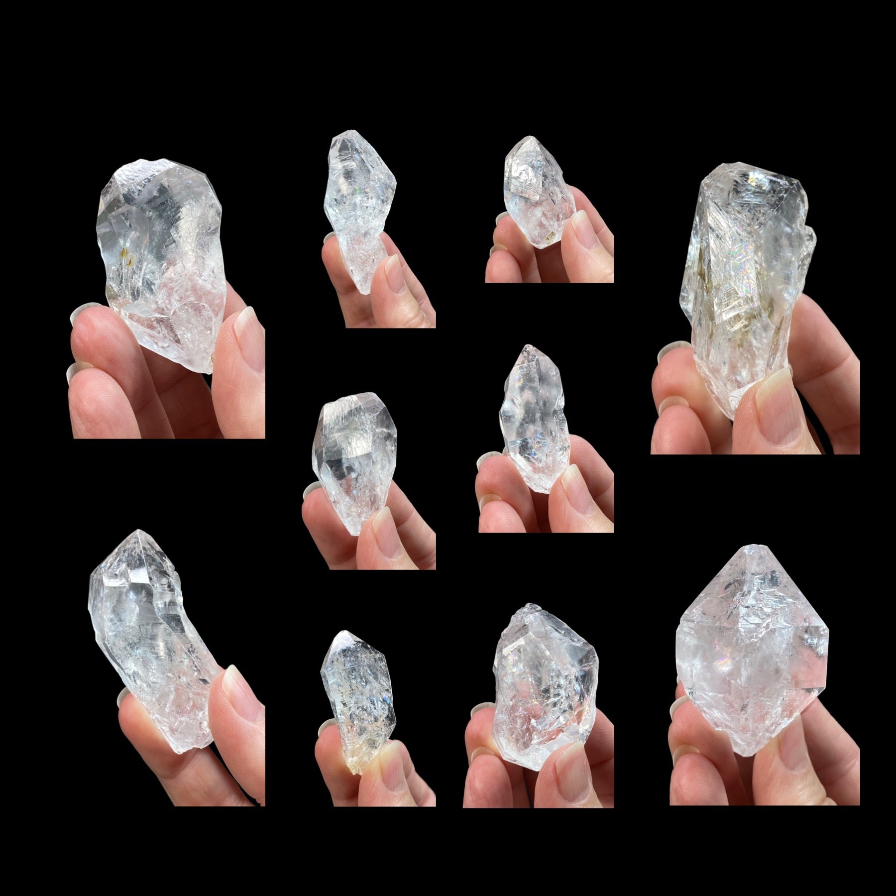 Clear, Doubly Terminated Quartz Crystal 10 Piece Lot, Many with Rainbows