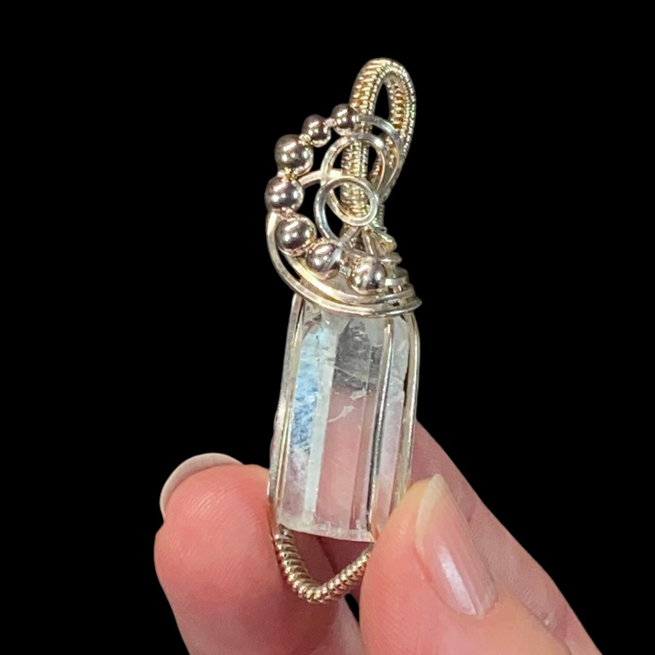 Aquamarine Crystal & Sterling Silver Handmade Wire Wrapped Pendant