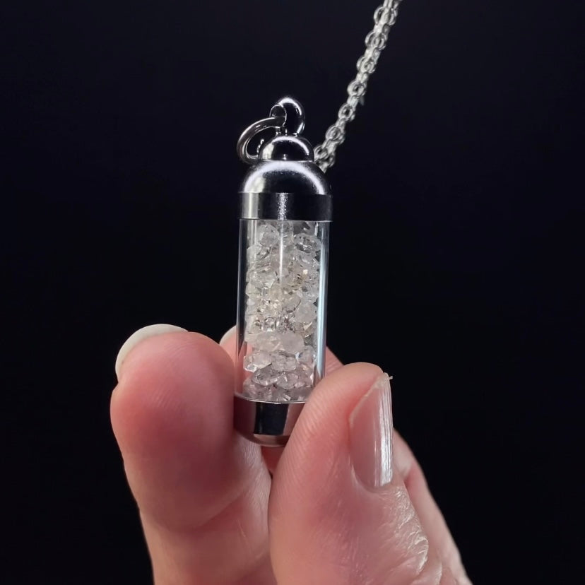 Double Terminated Petroleum Quartz Crystal Filled Pendant Necklace