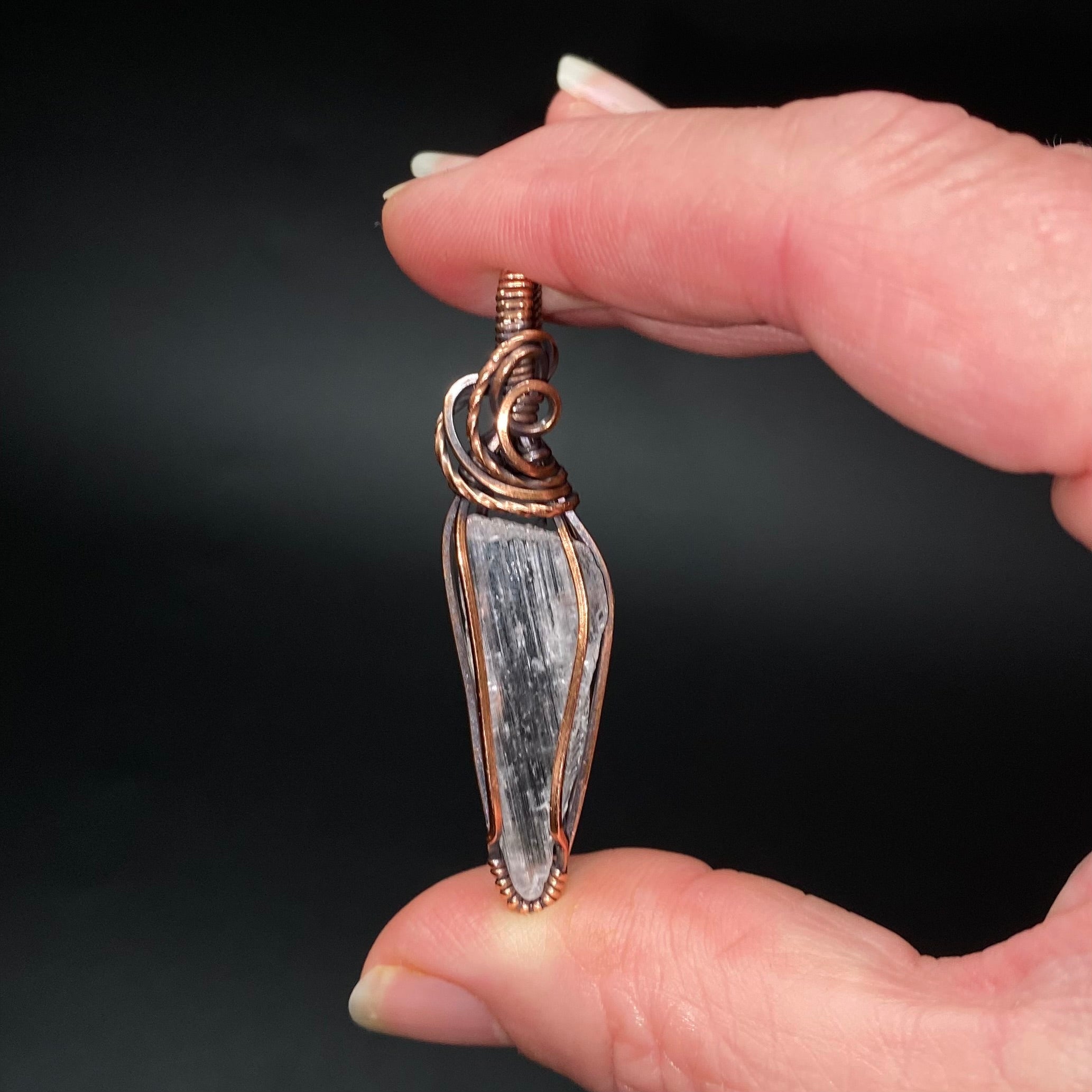 Fluorescent Spodumene Kunzite & Copper Wire Wrapped Pendant