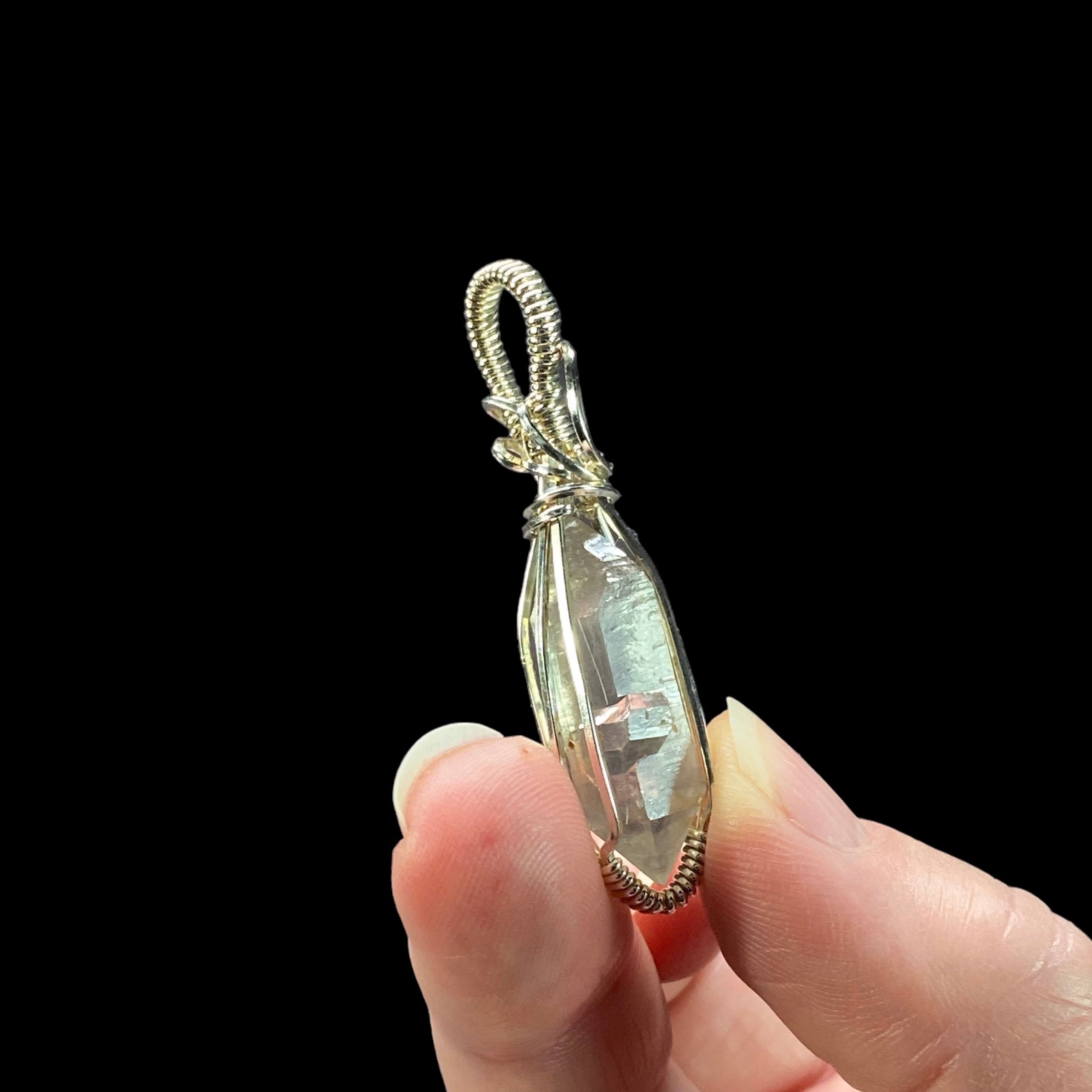 Tibetan Double Terminated Quartz Crystal & Sterling Silver Handmade Wire Wrapped Pendant