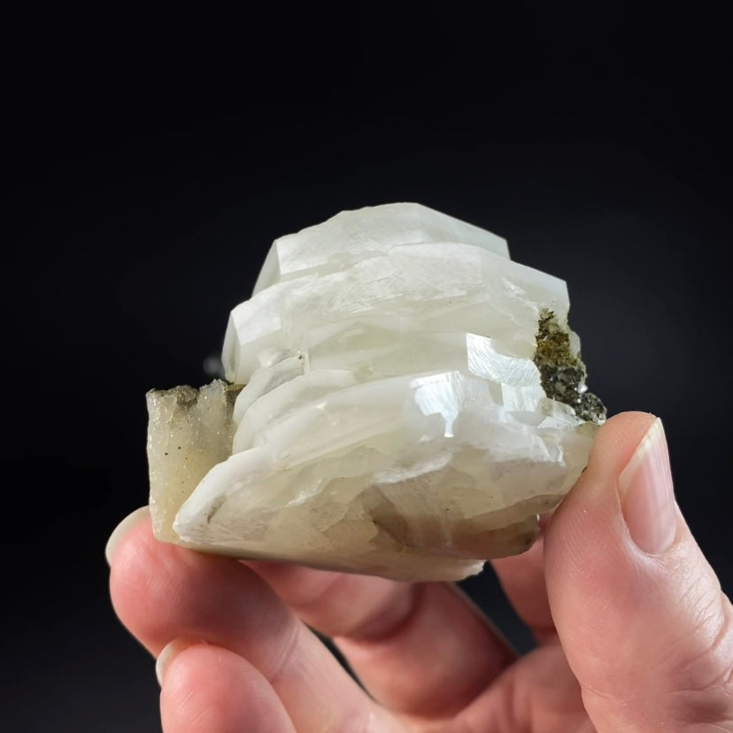 Fluorescent Hexagonal Sandwich Calcite Crystals with Hedenbergite on Matrix