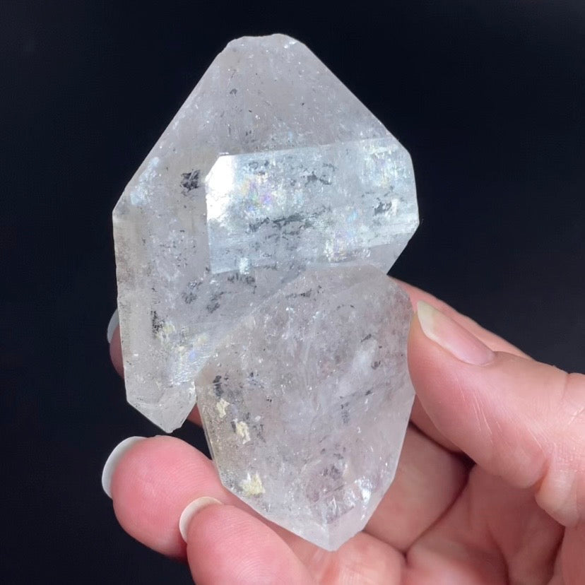 Double Terminated Inter Grown Clear Quartz Crystal with Rainbows