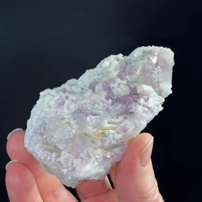 Pale Green & Pink Watermelon Tourmaline Crystals with Lepidolite & Feldspar