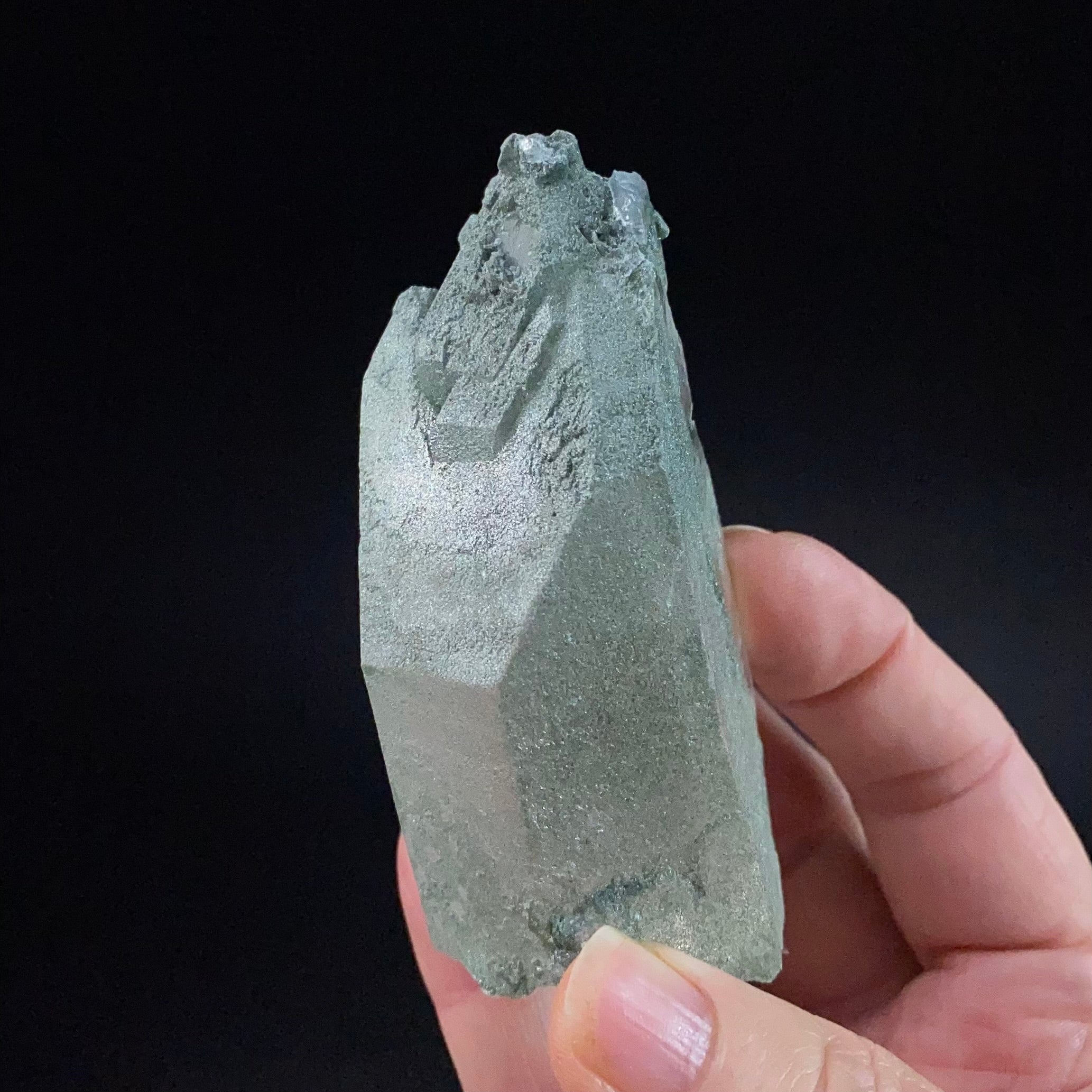 Quartz Crystal with Shimmering Natural Chlorite Surface Deposit