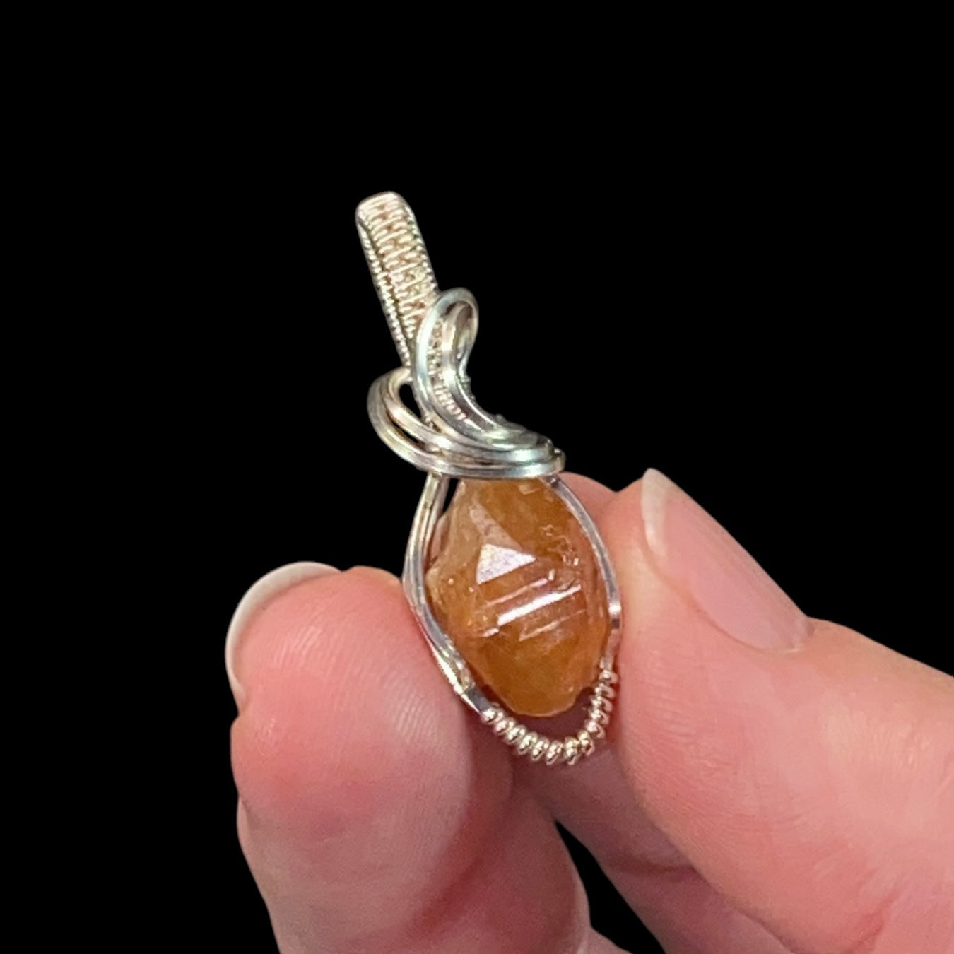 Natural Garnet & Tarnish Resistant Argentium Silver Wire Wrapped Pendant