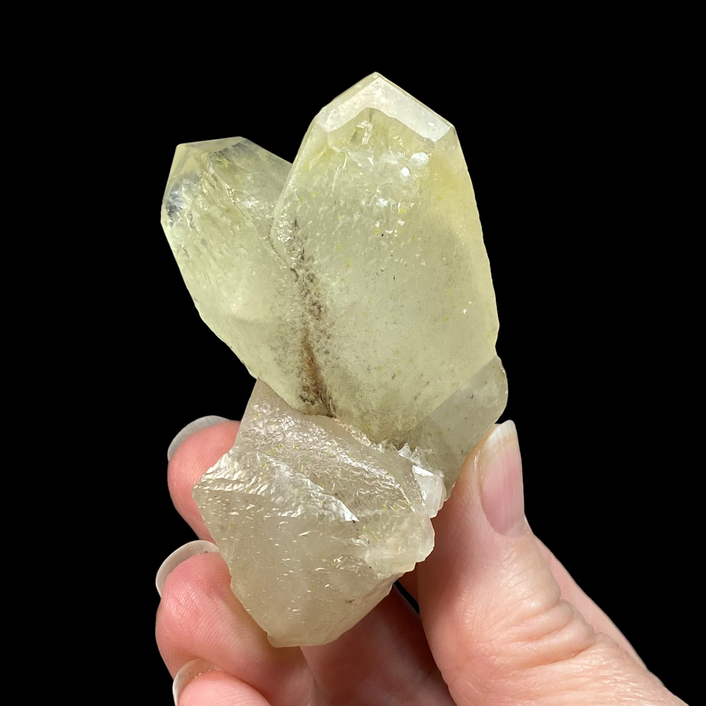 Inter-grown, Faint "Lemon" Yellow Twin Calcite Crystals