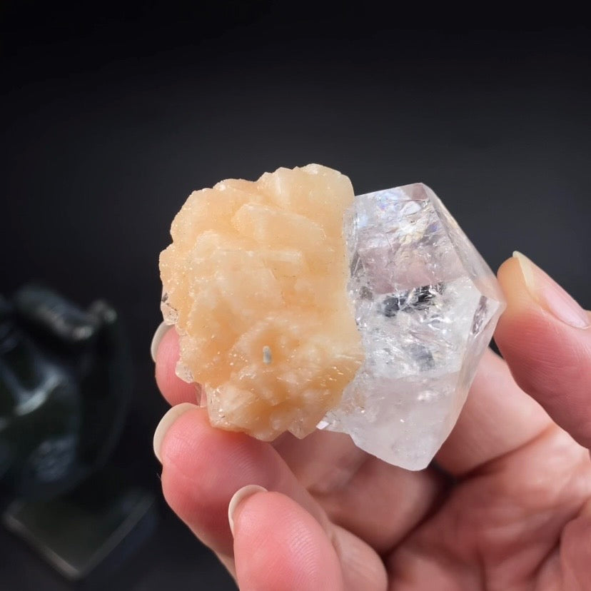 Clear Apophyllite Crystal with Peach Stilbite – Collector Mineral Specimen