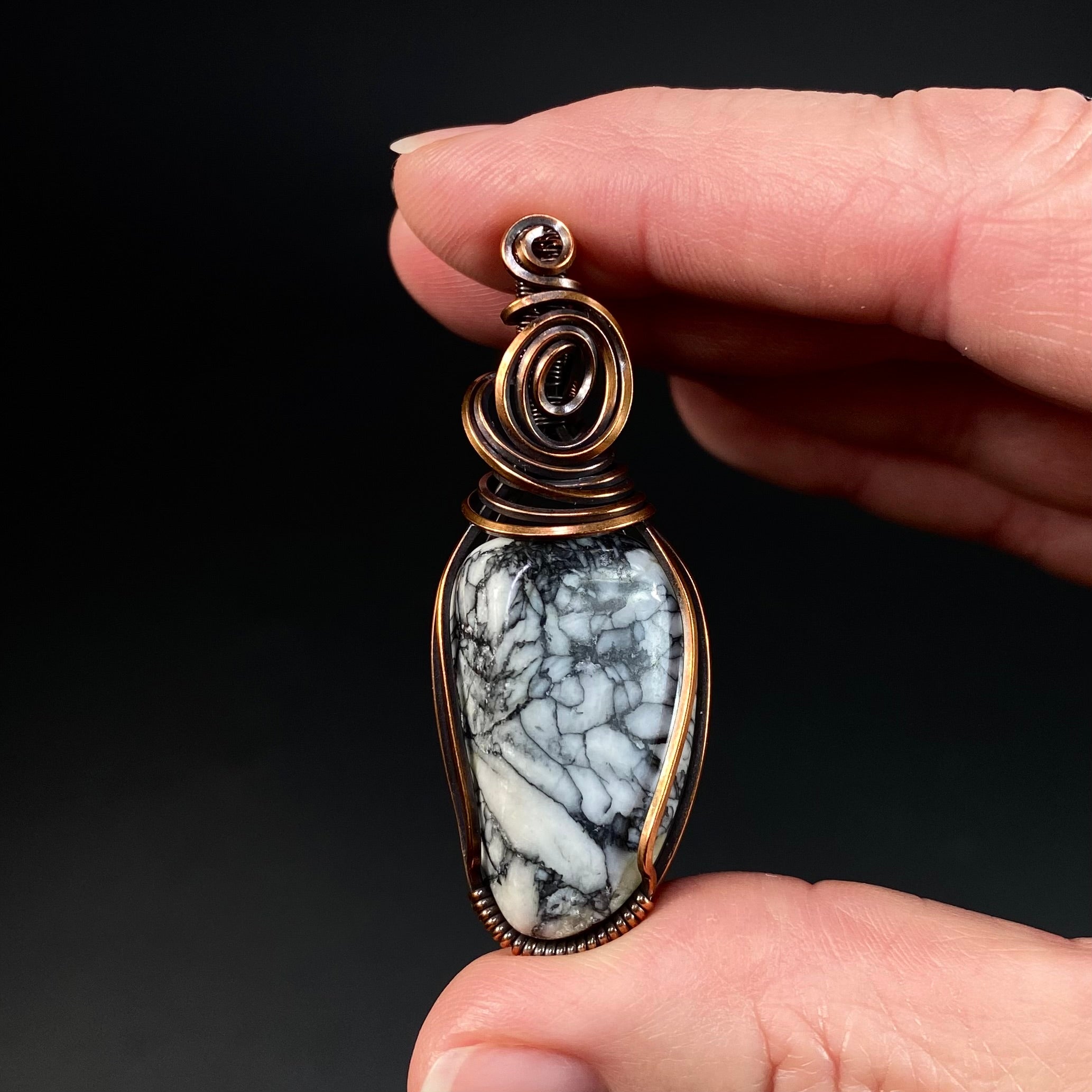 Pinolith Polished Tumble Stone & Copper Wire Wrapped Pendant