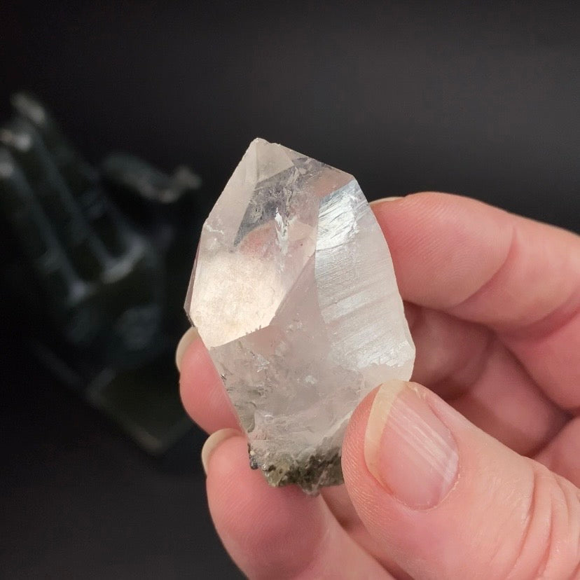 Channeling Quartz Crystal with Epidote Crystals & White Byssolite Whisps - Natural Crystals