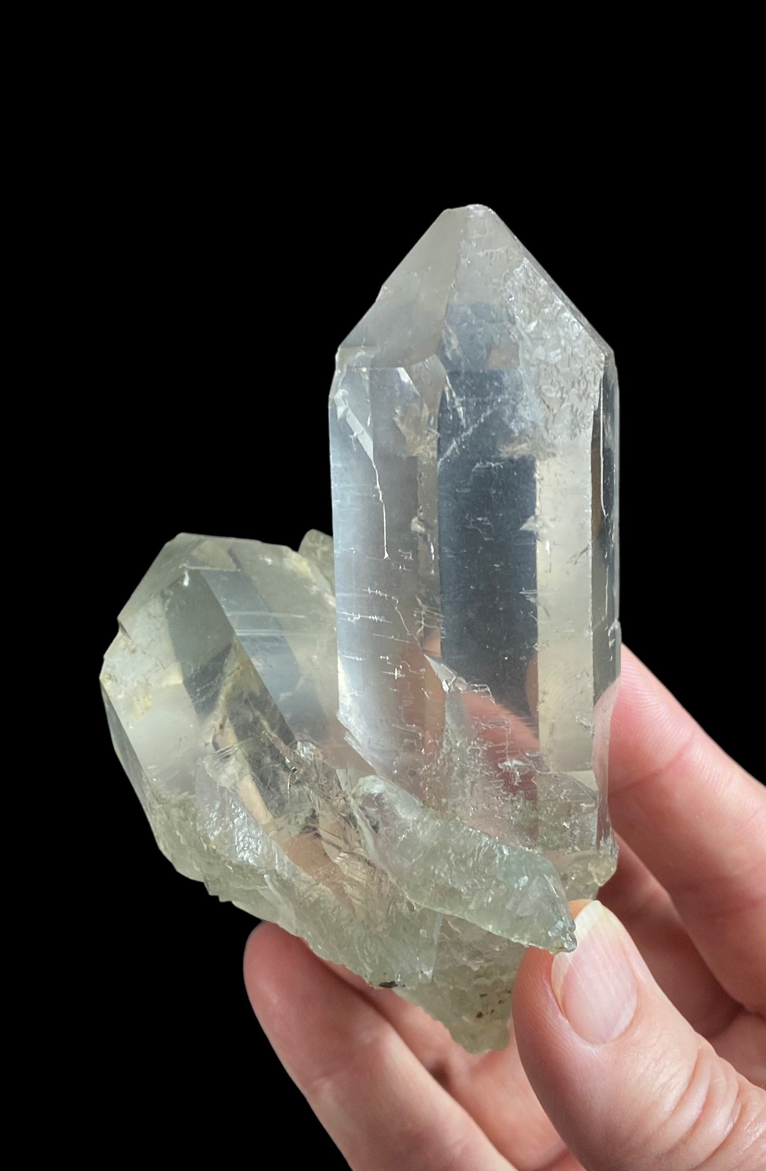 Chlorite Coated Quartz Crystal Cluster