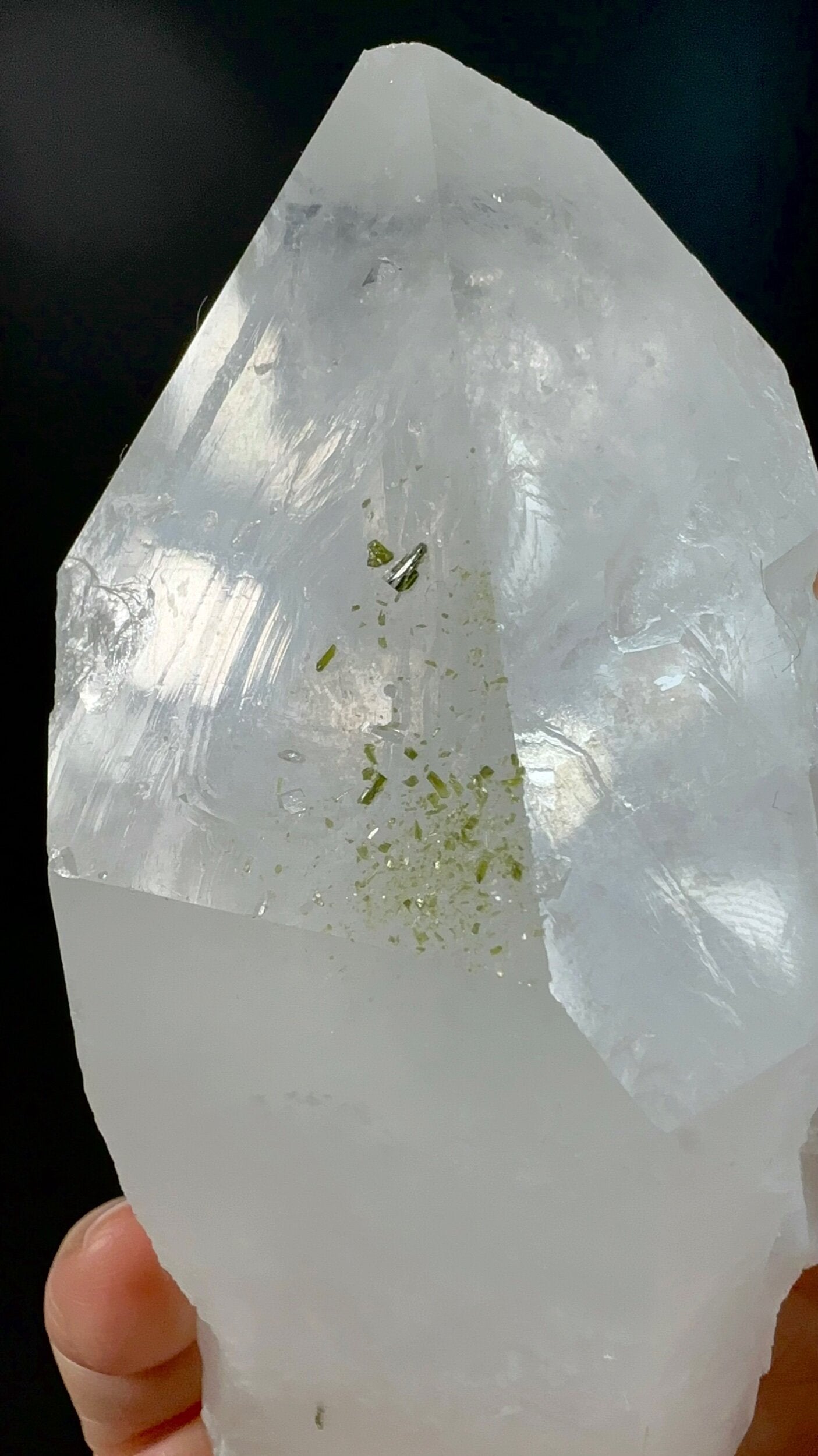 Quartz Crystal with Dark Green Epidote Crystals