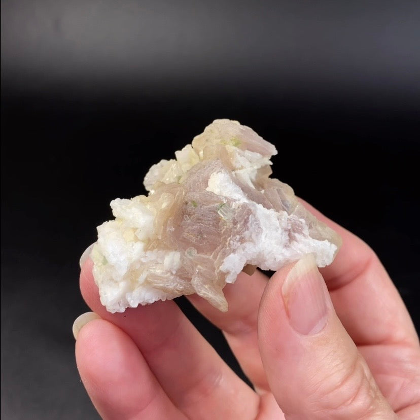 Pale Green Tourmaline Crystals & Lepidolite Mica on Feldspar
