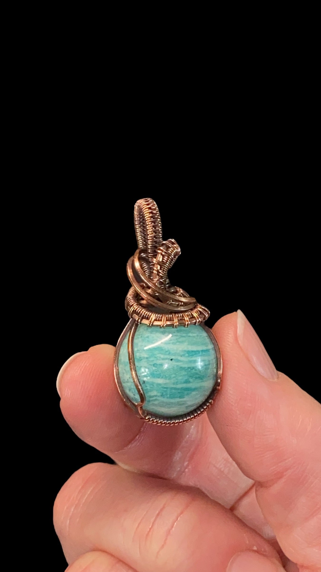 Amazonite Sphere and Copper Handmade Wire Wrapped Pendant