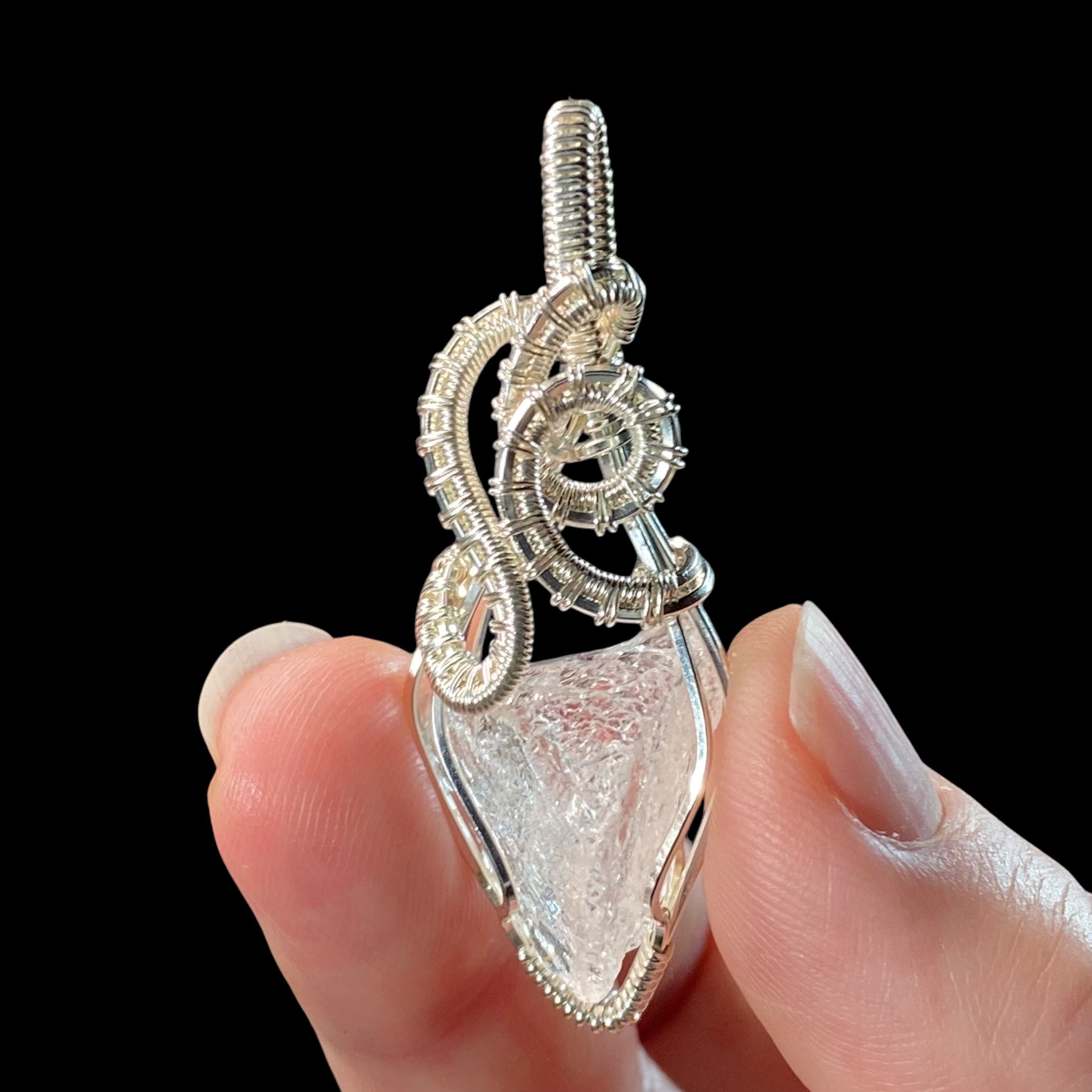 Raw Pollucite & Sterling Silver Wire Wrapped Pendant