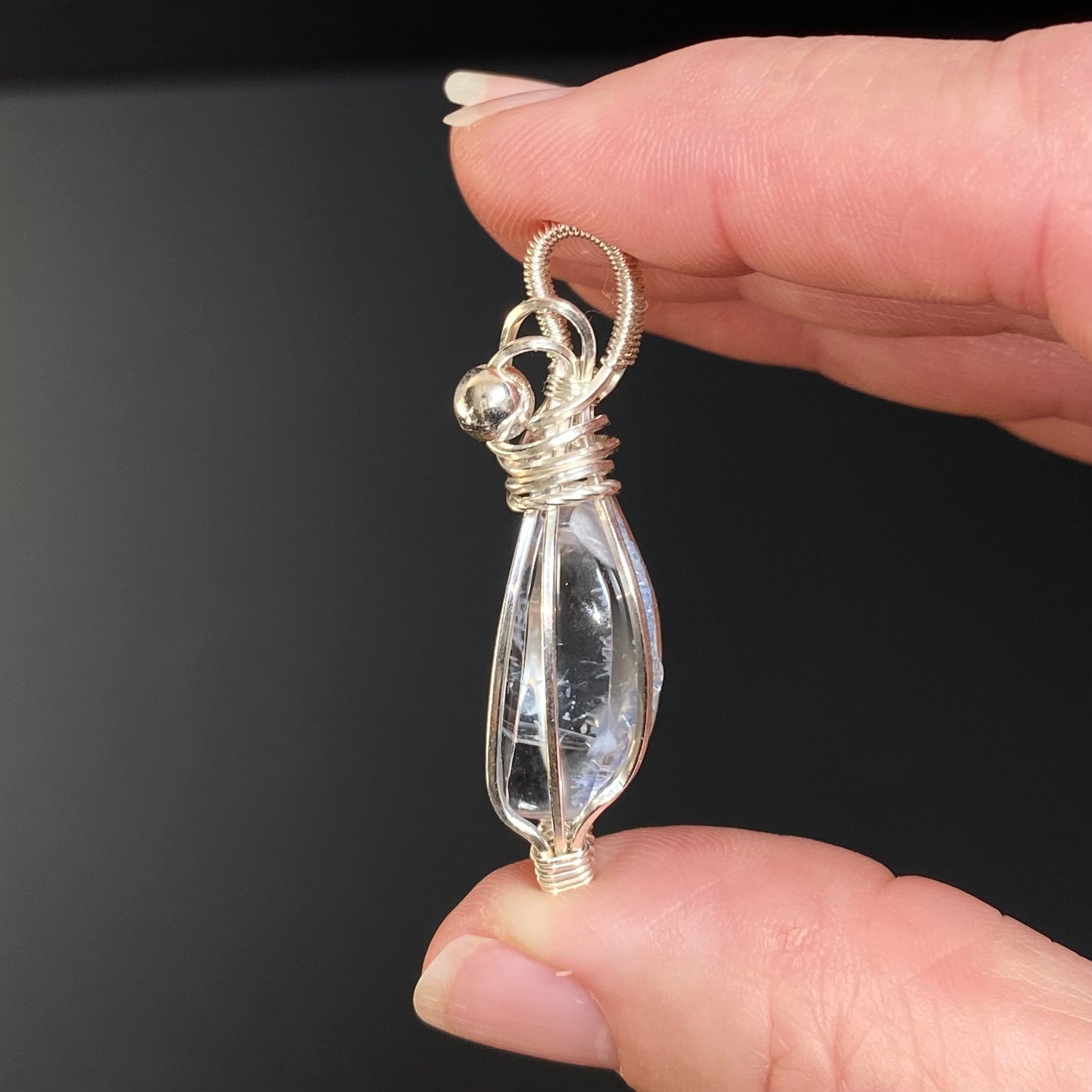 High Grade Dumortierite Included Quartz & Sterling Silver Handmade Wire Wrapped Pendant