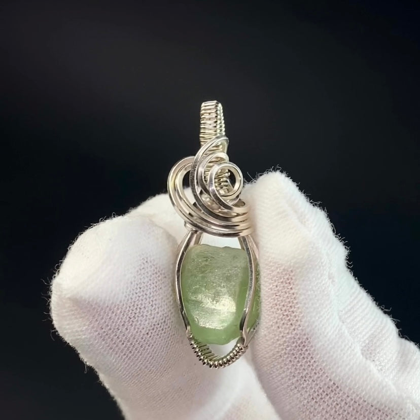 Terminated Raw Peridot and Sterling Silver Wire Wrapped Pendant
