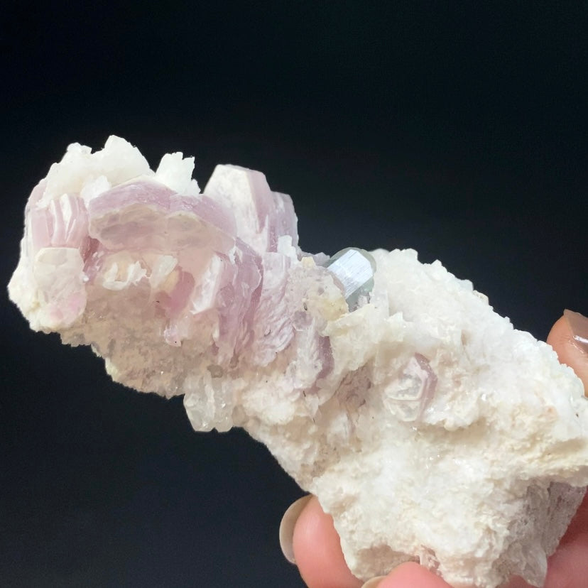 Blue Green Fluorescent Apatite Crystal with Lepidolite Mica and Clevelandite