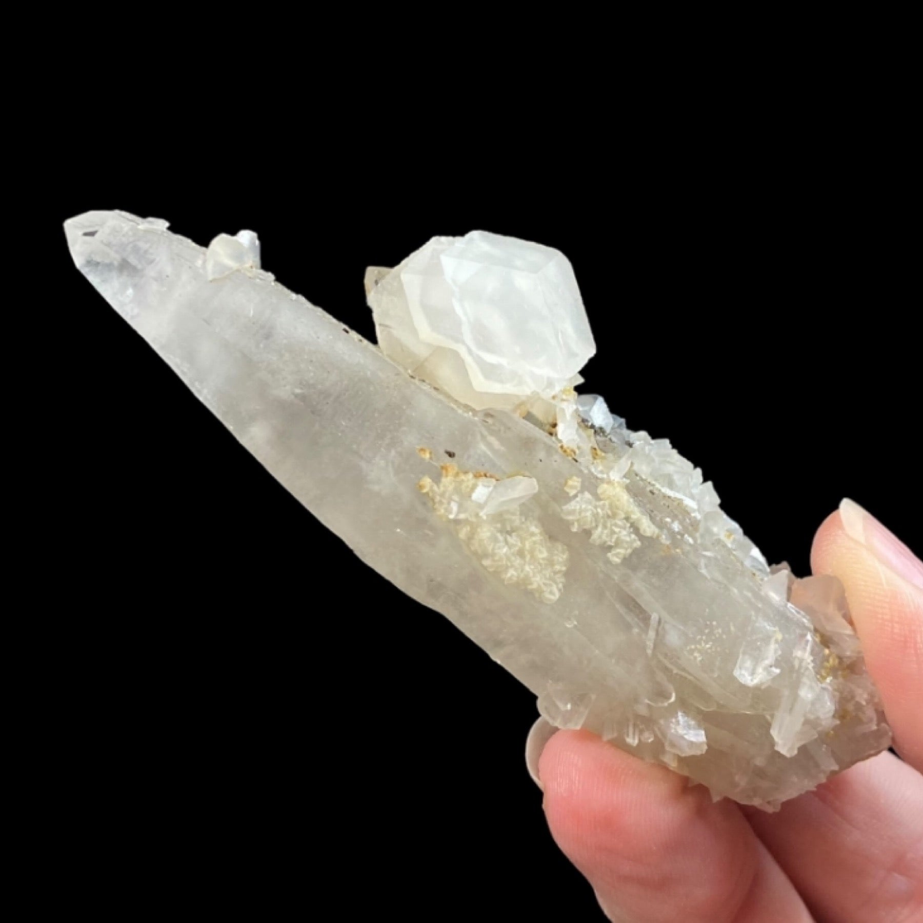 Laser Quartz Cluster with Fluorescent Calcite