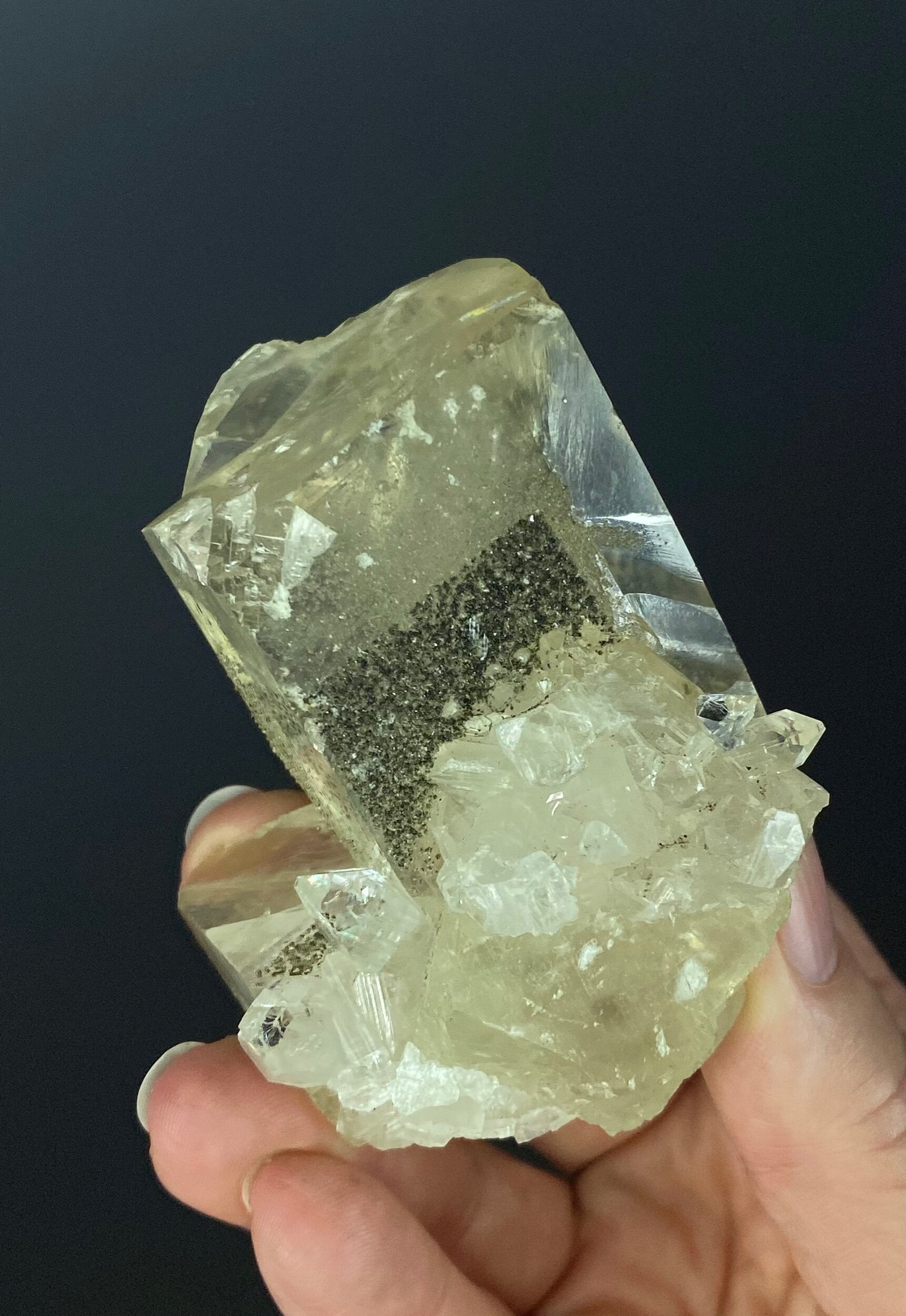 Light Golden Calcite Crystal Cluster with Rainbows