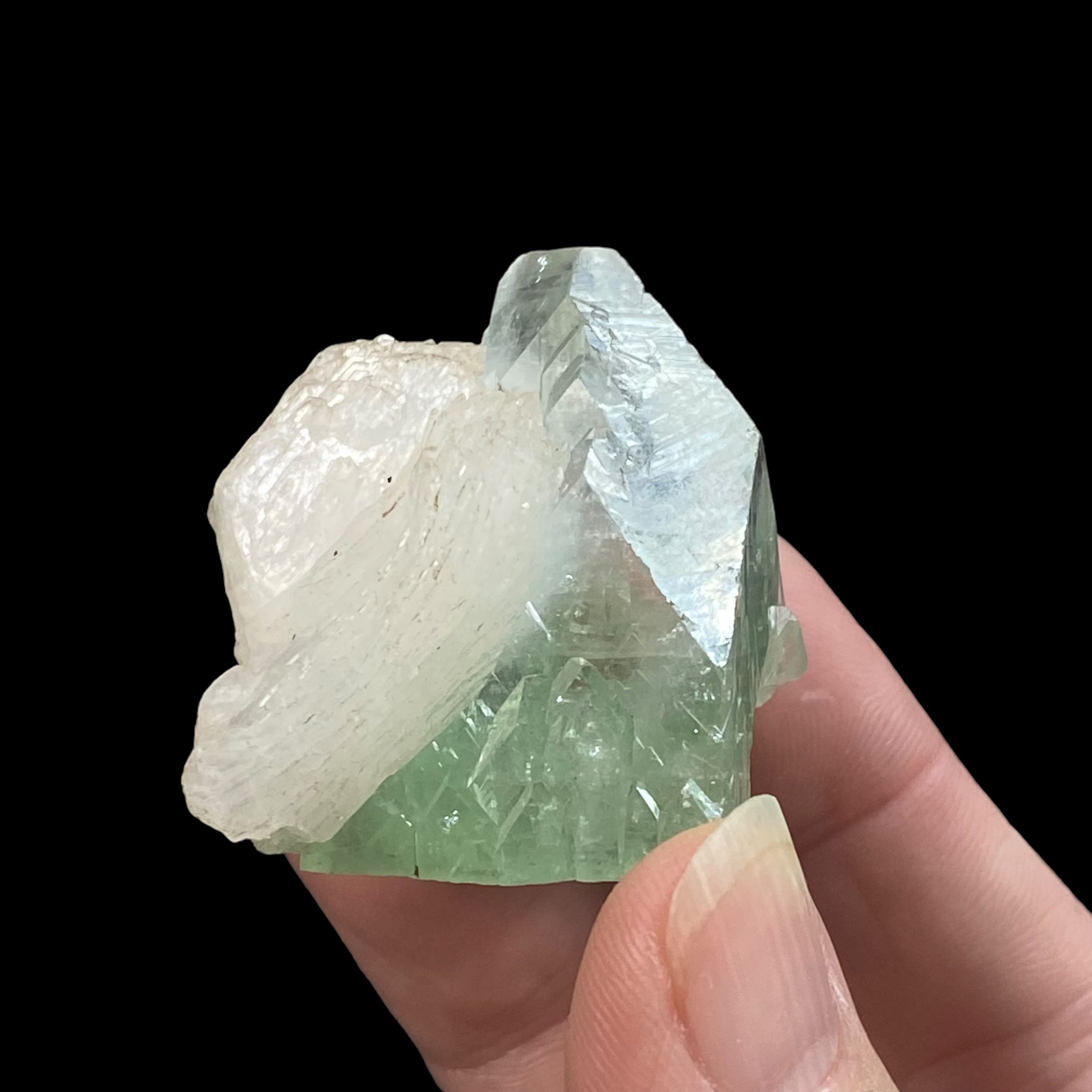 Green and Clear Apophyllite Crystal with Stilbite from Jalgaon, Maharashtra, India