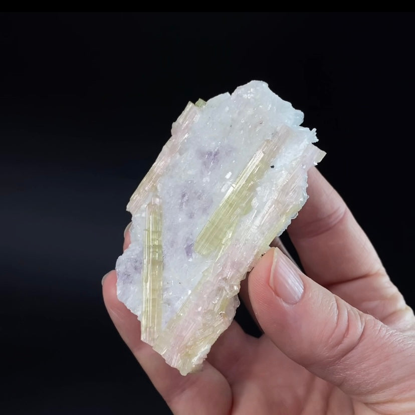 Lustrous Green and Pink Tourmaline Crystals on Lepidolite & Clevelandite Matrix