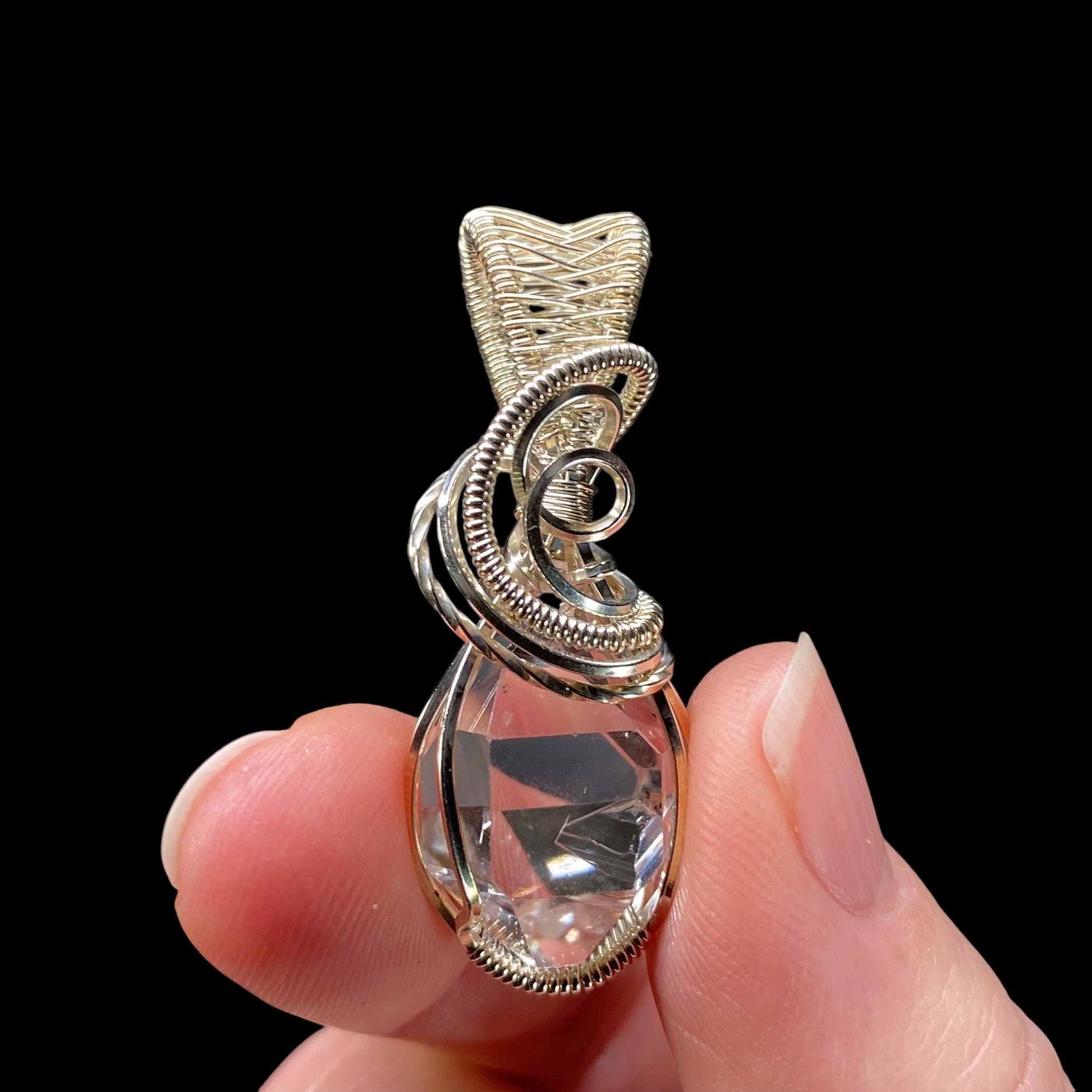 Herkimer Diamond Quartz & Sterling Silver Wire Wrapped Pendant