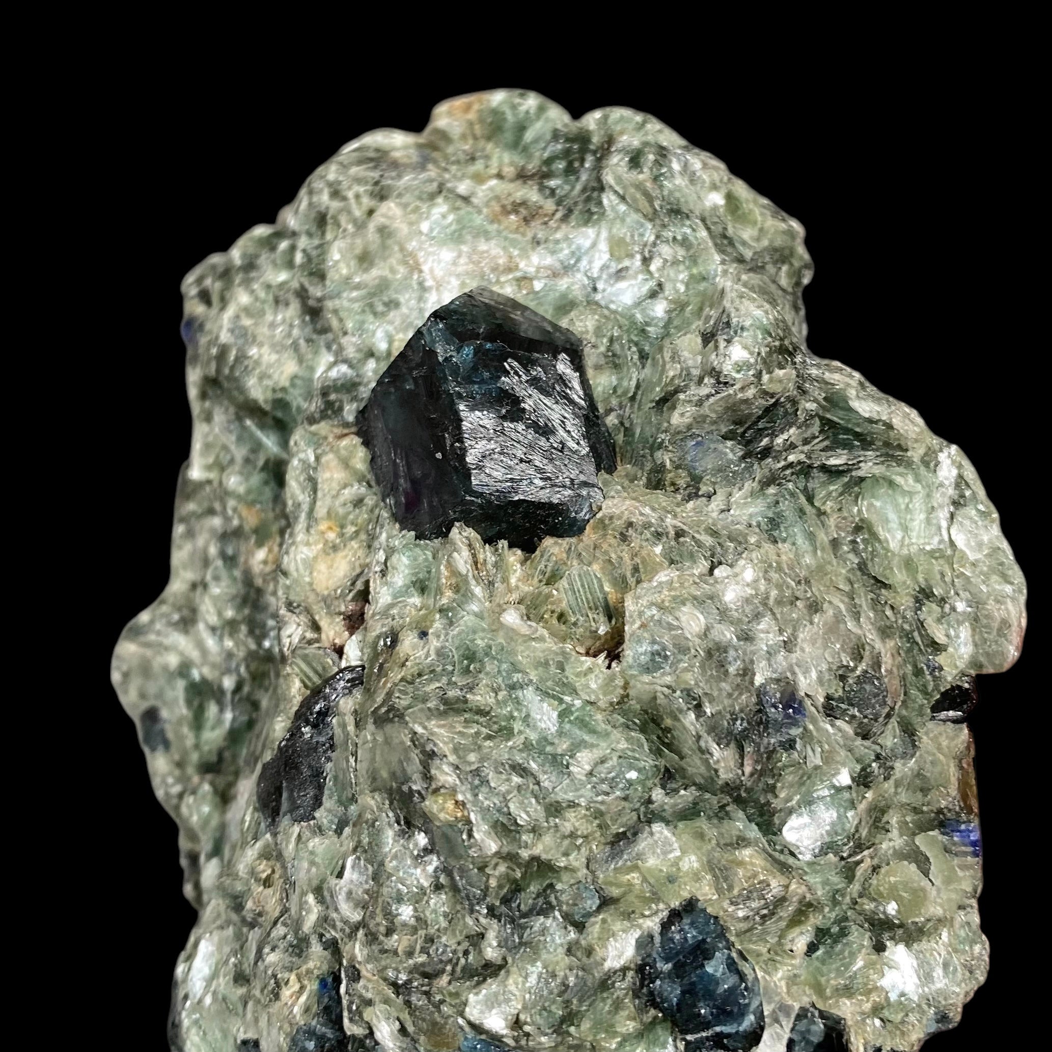 Dark Blue Dravite/Uvite in a Beautiful Green Mica-Rich Matrix with Sapphires