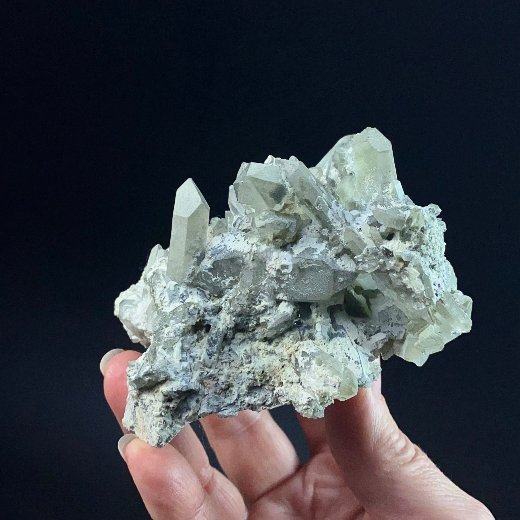 Chlorite Included Quartz Crystal Cluster