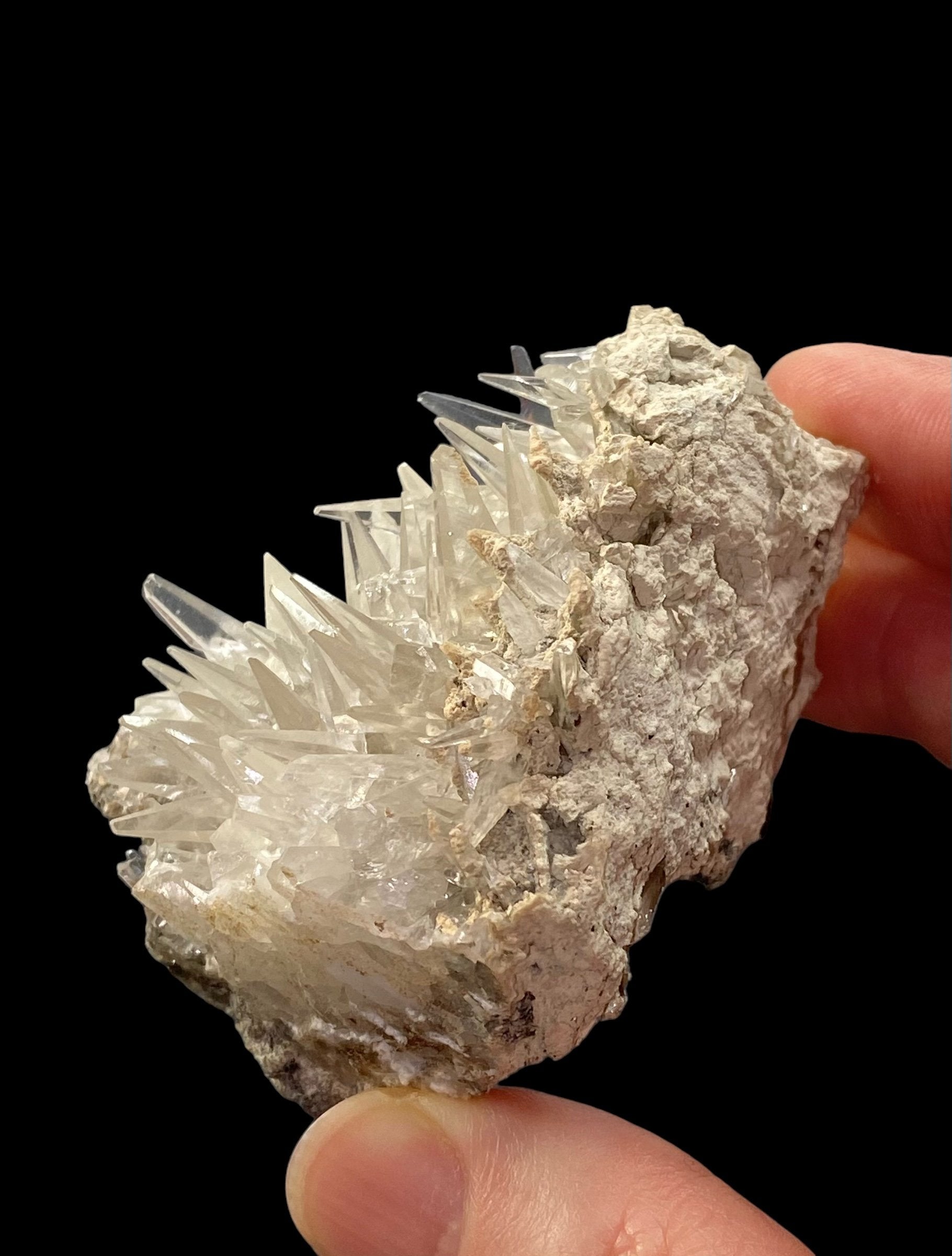 Fluorescent & Phosphorescent Tapered Clear Needle Calcite Crystals on Matrix, Shigar Valley, Pakistan