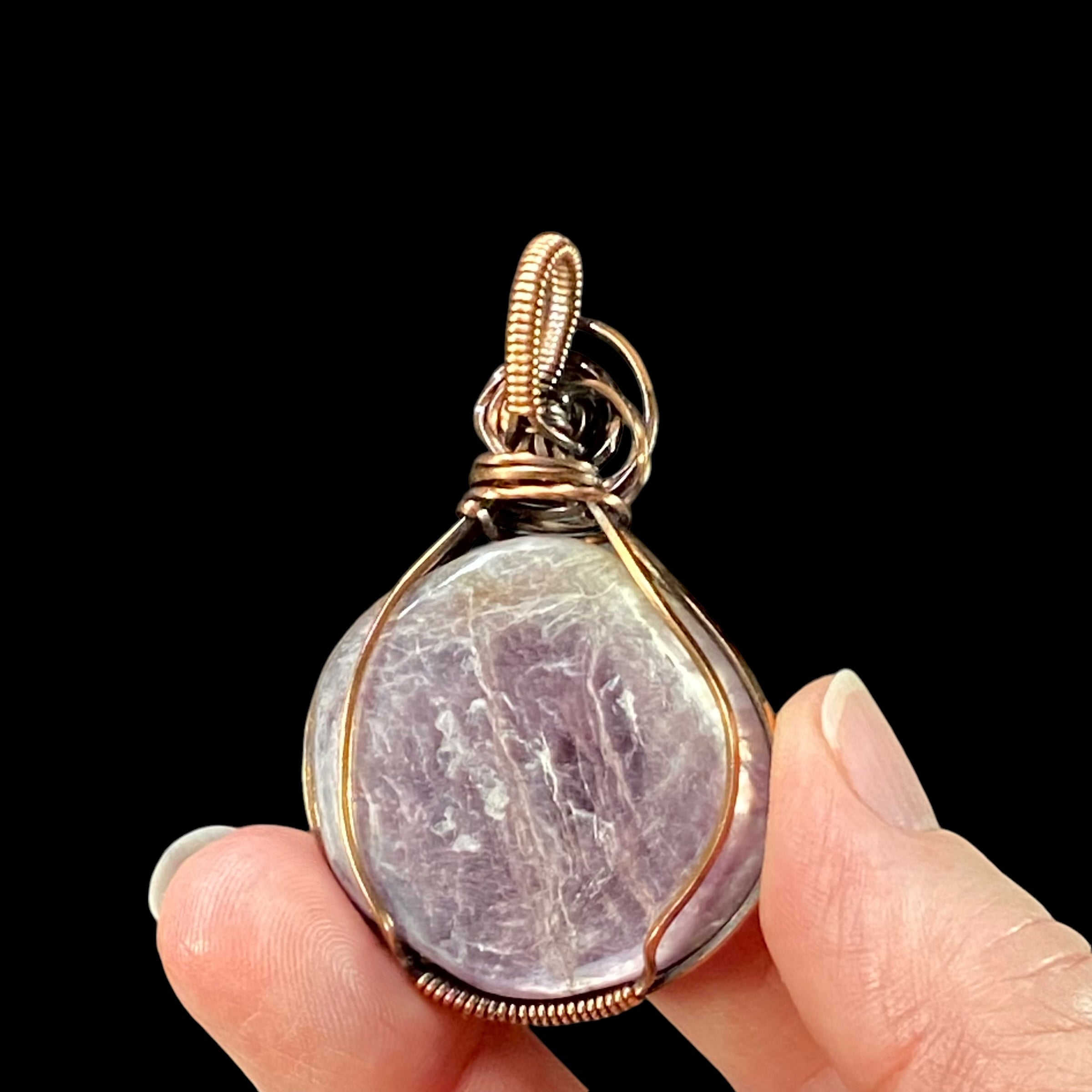 Lepidolite Mica and Copper Handmade Wire Wrapped Pendant