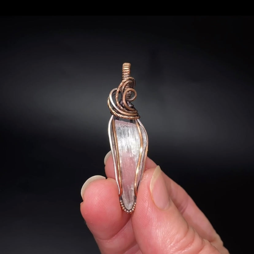Fluorescent Spodumene Kunzite & Copper Wire Wrapped Pendant