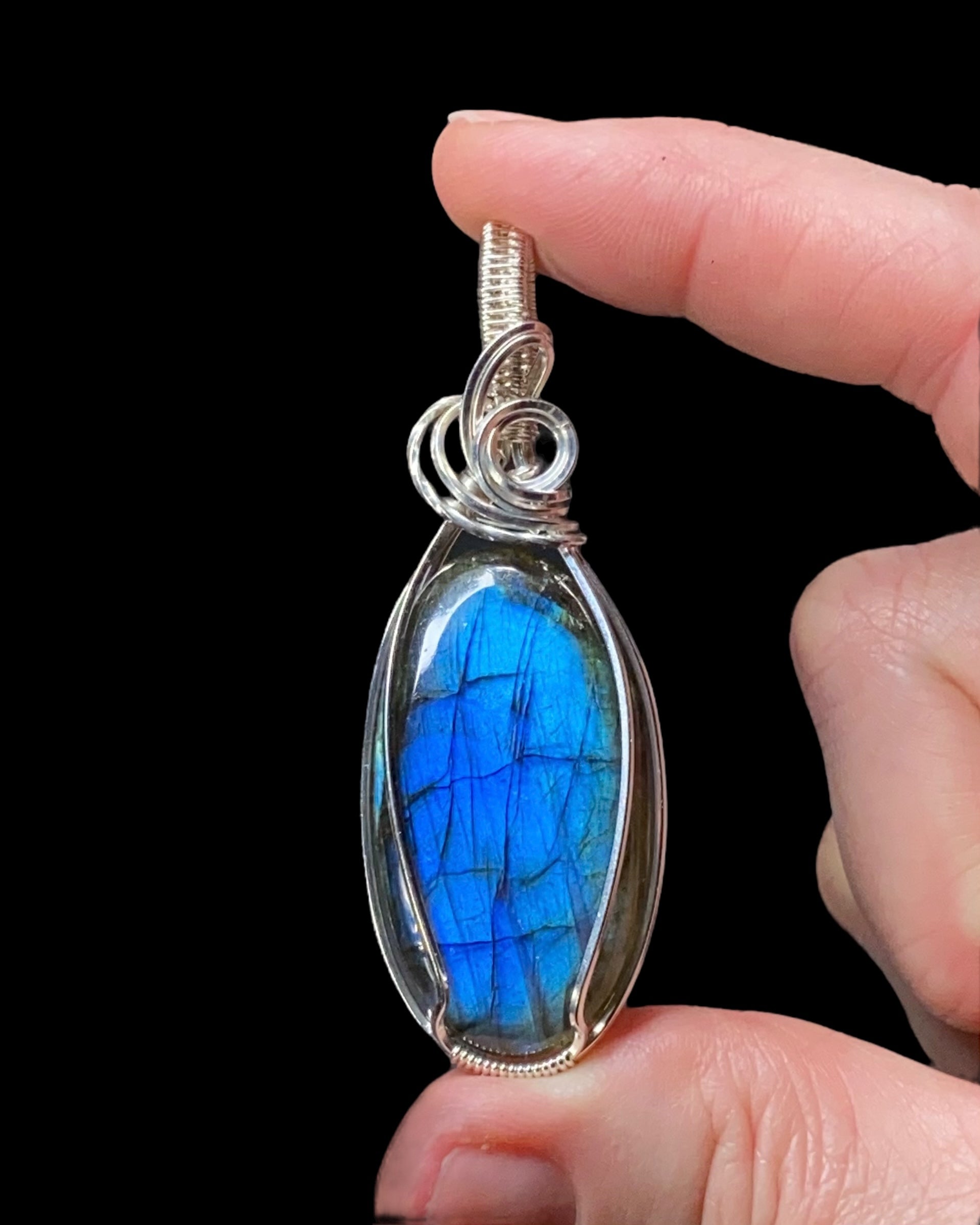 Labradorite & Sterling Silver Wire Wrapped Pendant, Natural Stone & Crystal Jewelry