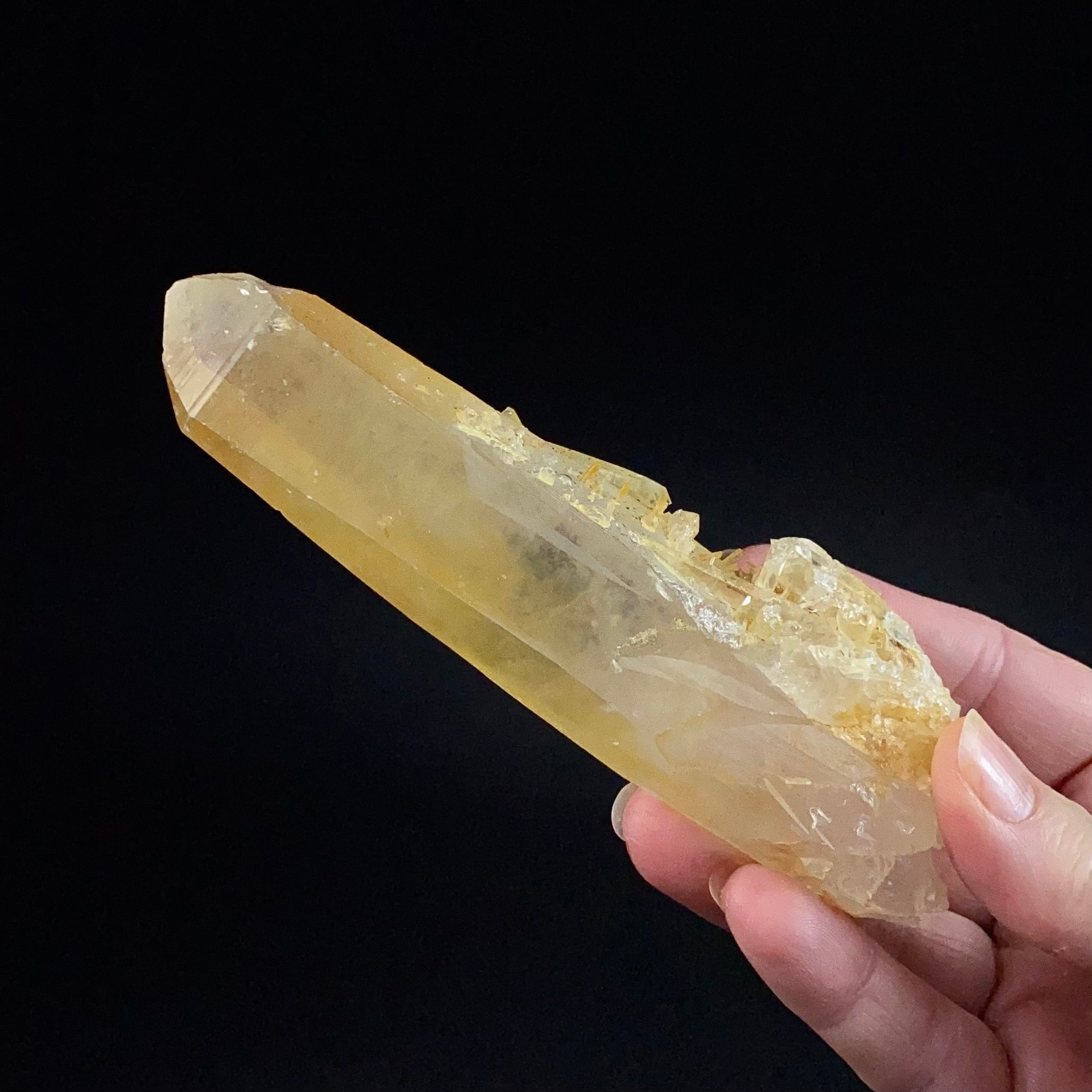 Trigonal Habit Golden Quartz Crystal with Natural Yellow Iron Oxide Surface Coating
