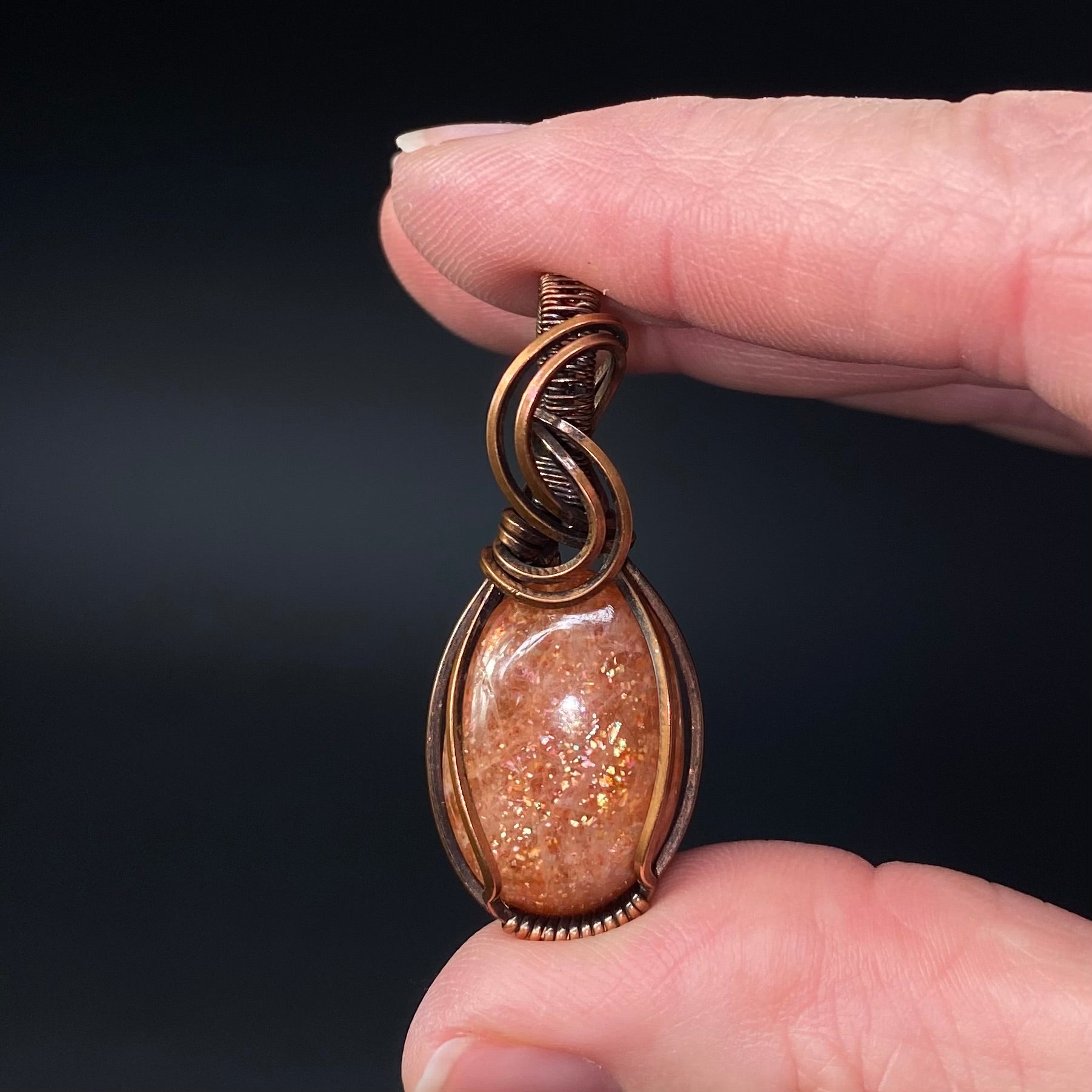 Sunstone and Copper Wire Wrapped Pendant