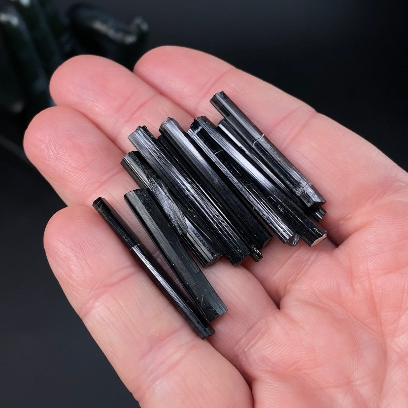 High Grade Black Schorl Tourmaline Rod Crystals 10 Gram Lots, Choose Your Size