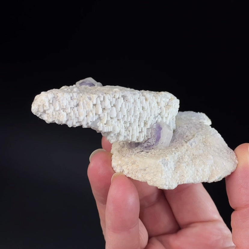 Double Terminated Purple and White Apatite Crystals on Unique Feldspar Matrix from Pech, Afghanistan